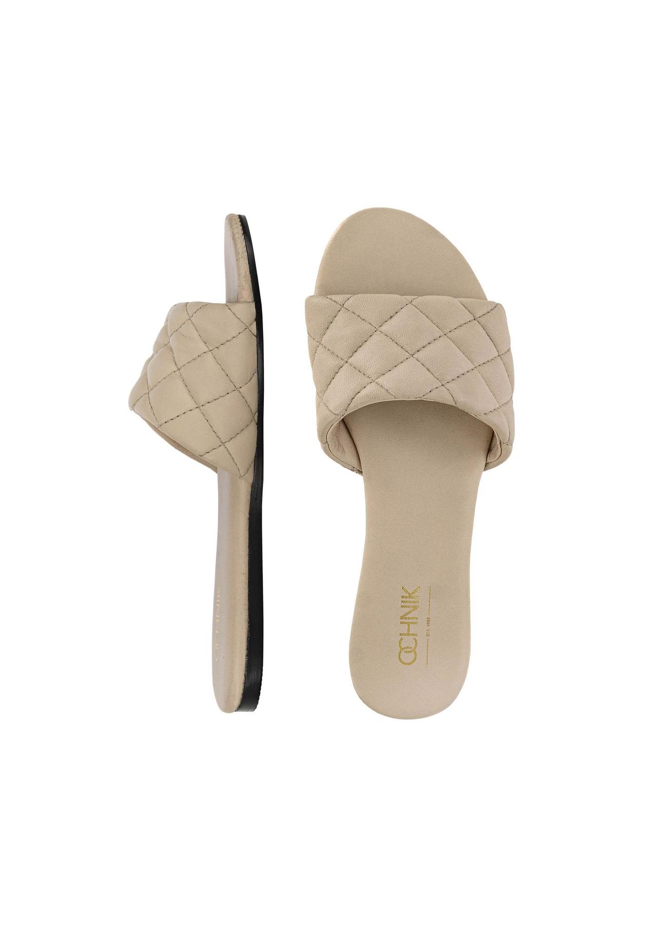 Leather beige quilted flip-flops BUTYD-1066-81(W24)-05