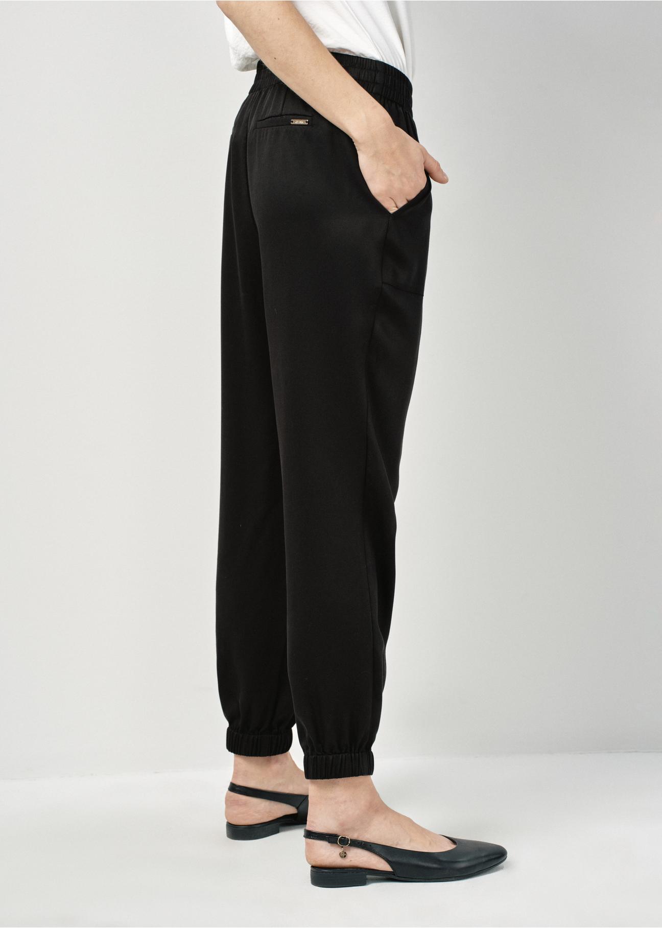 Black women's pants with ribbed cuffs SPODT-0093-99(W24)-02