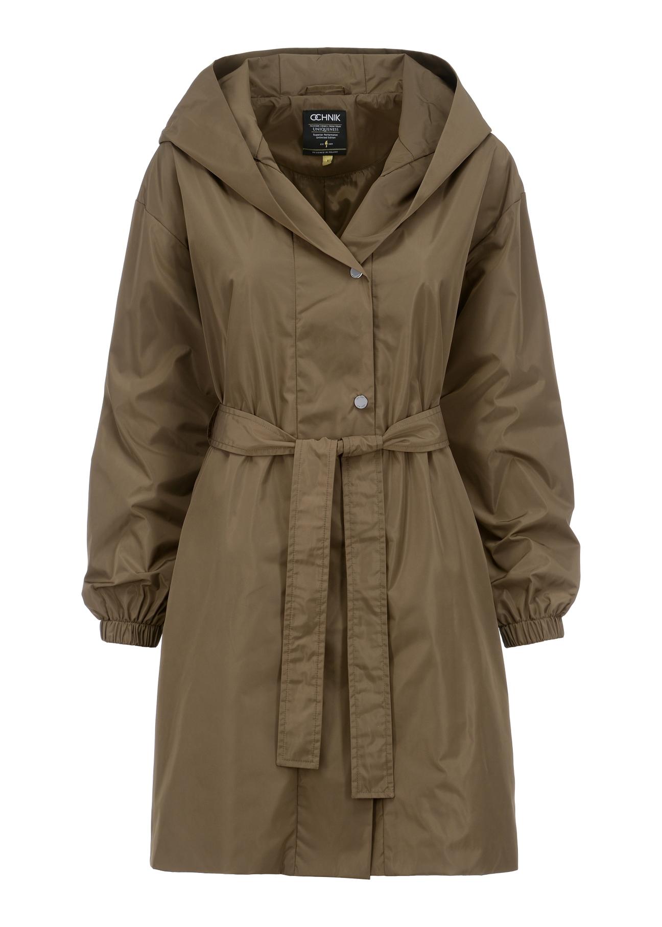 Khaki women's hooded coat KURDT-0443-55(W23)-06