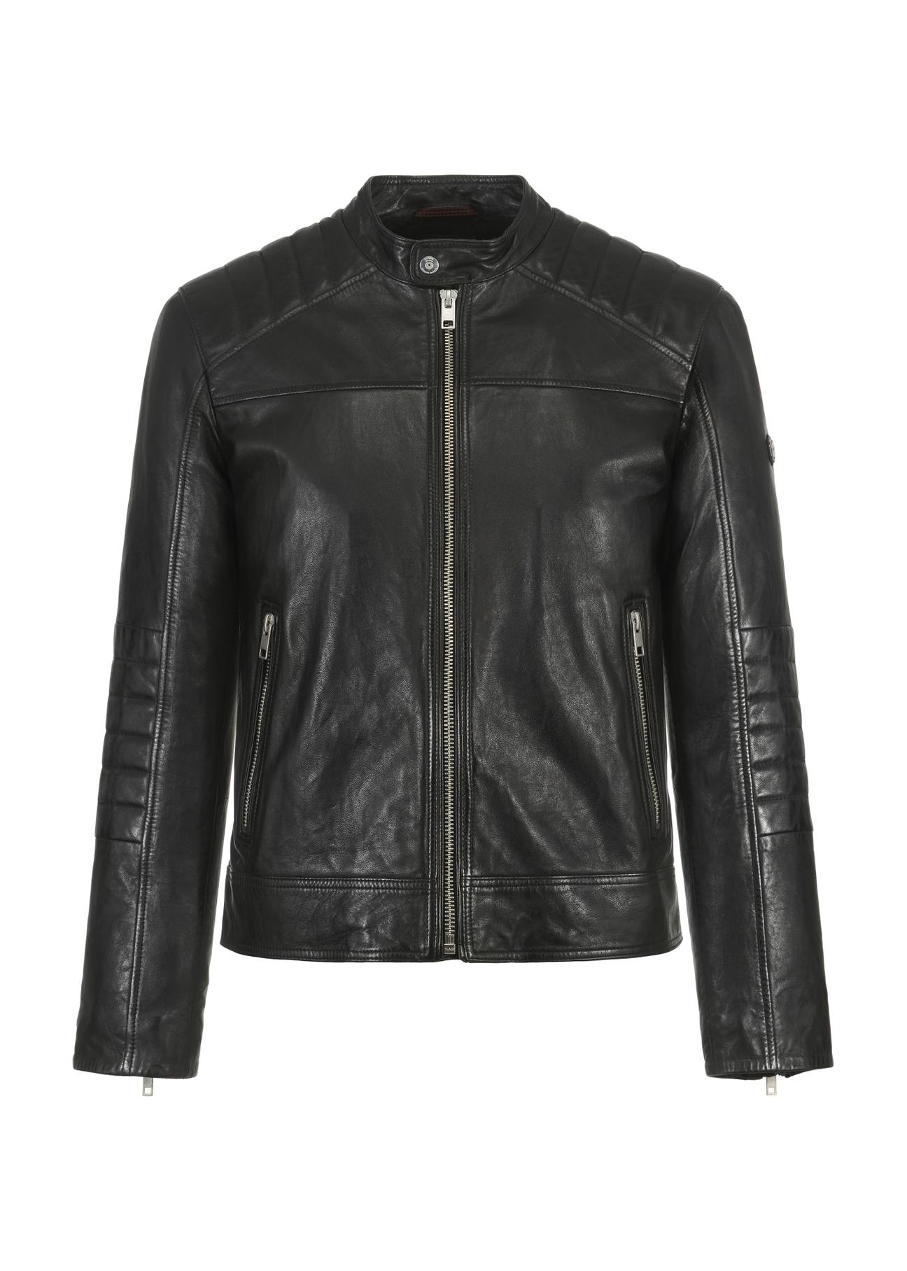 Men's leather jacket with stand-up collar KURMS-0282-5427(W23)-04