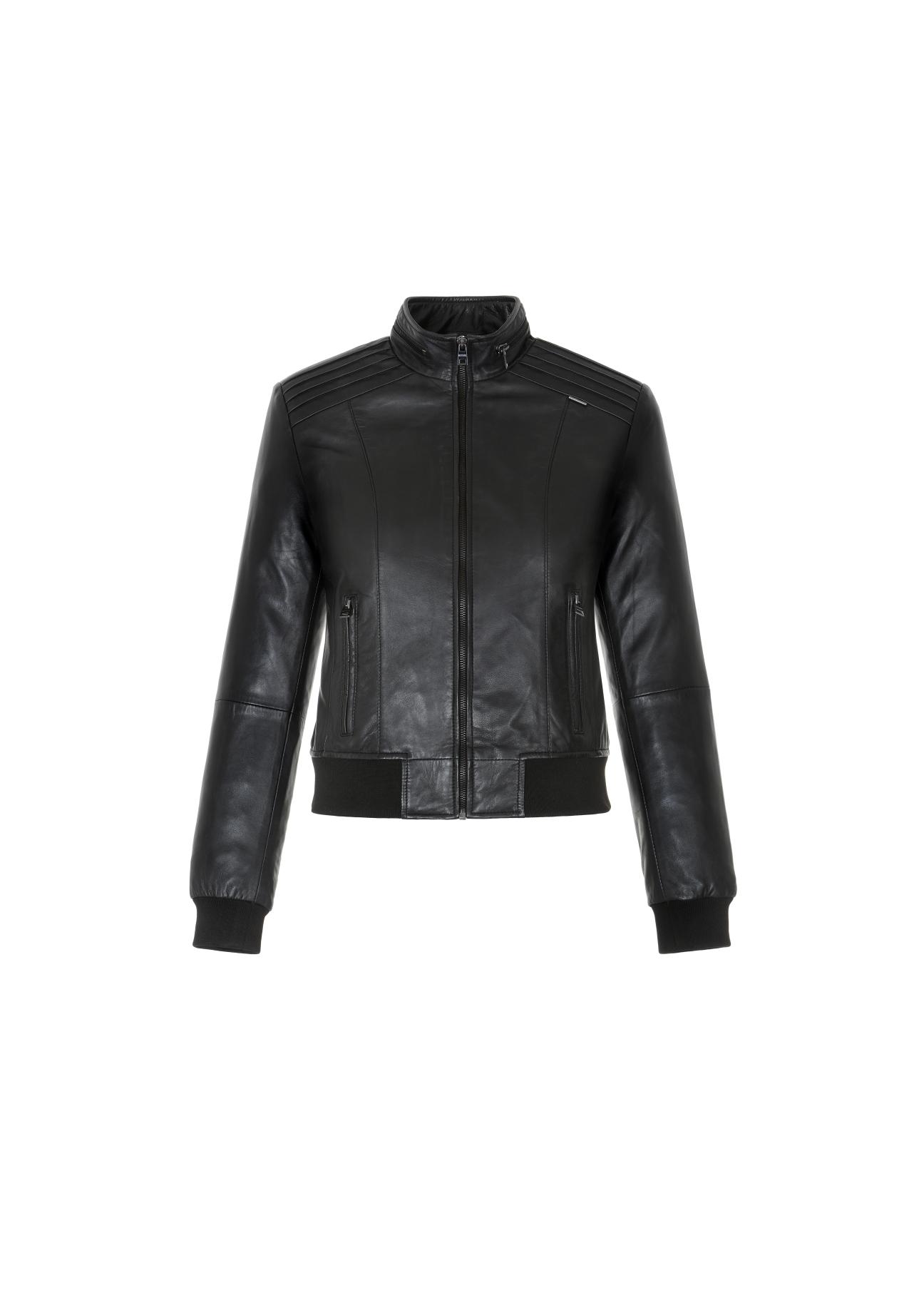 Women's leather jacket with welts KURDS-0348-5491(W22)-04