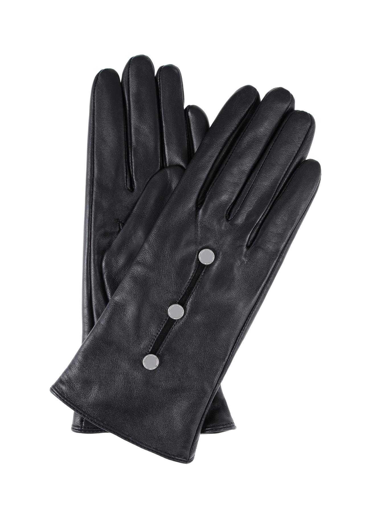 Women's leather gloves with rhinestones REKDS-0077-99(Z23)-01