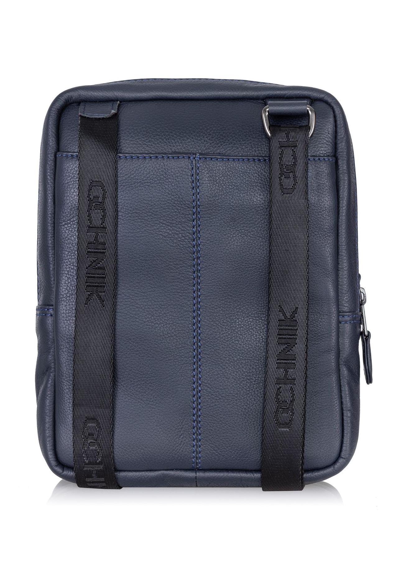 Men's navy blue leather zipper bag TORMS-0016A-69(W24)-04