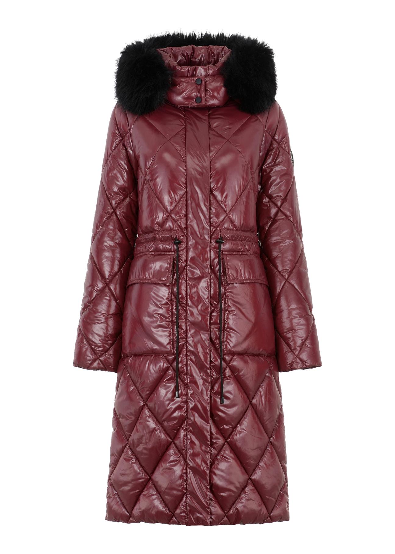 Women's long maroon quilted jacket KURDT-0481-49(Z23)-06