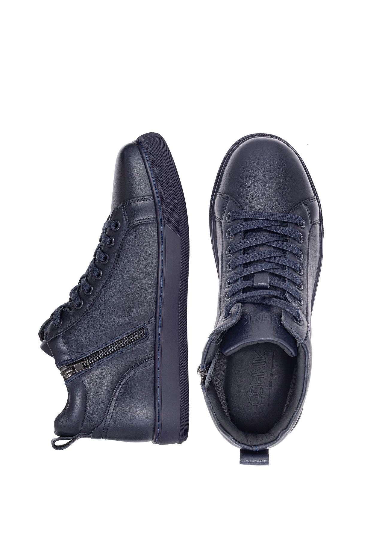 Navy blue leather men's sneakers BUTYM-0466-69(Z24) pic. 6