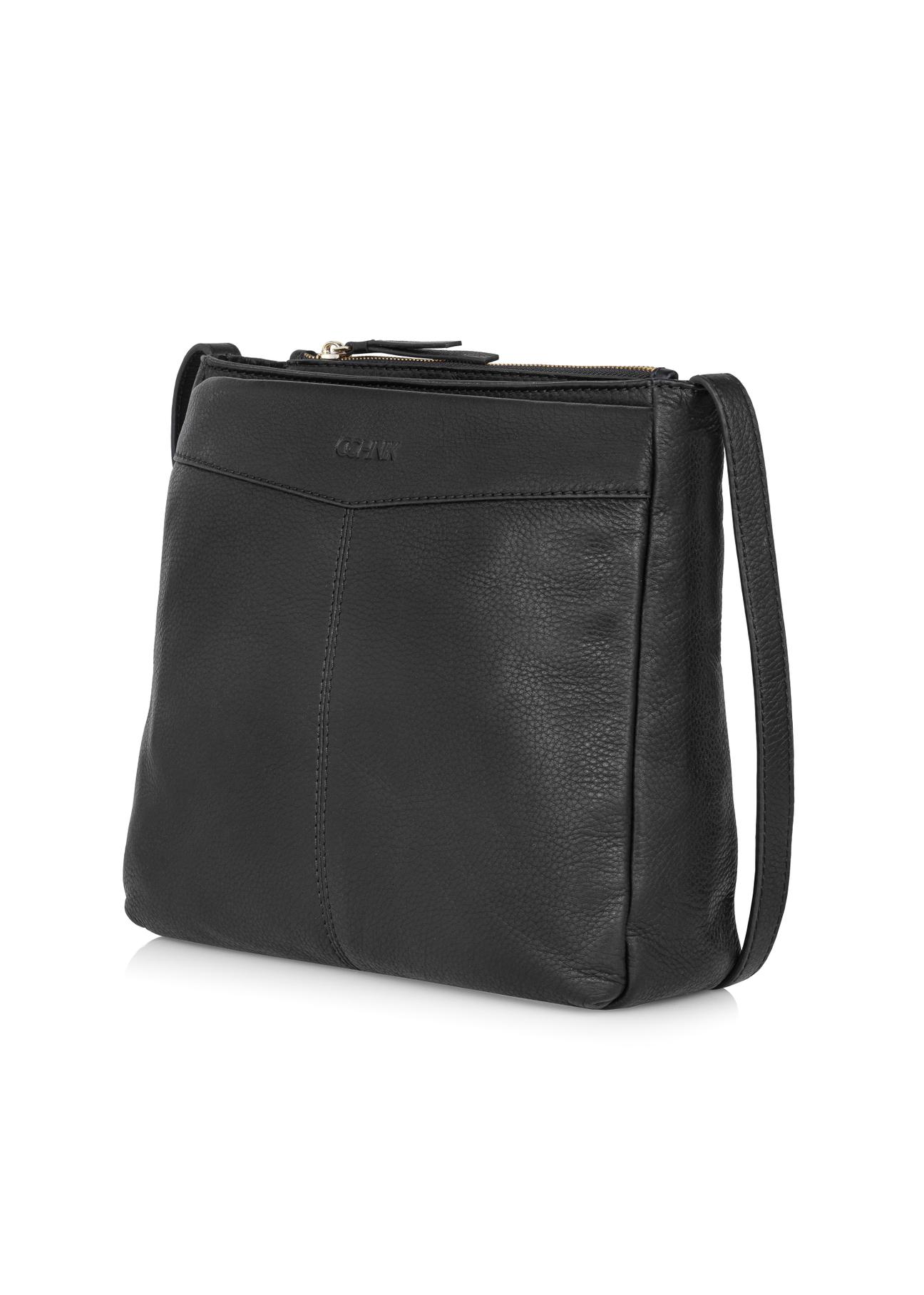 Women's black leather postbag TORES-0992-99(W24)-02