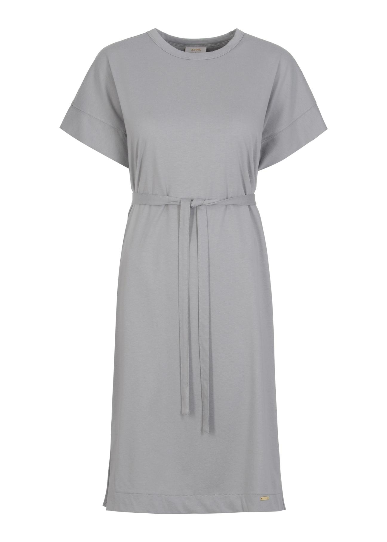 Gray women's dress with belt SUKDT-0158-91(W23)-03