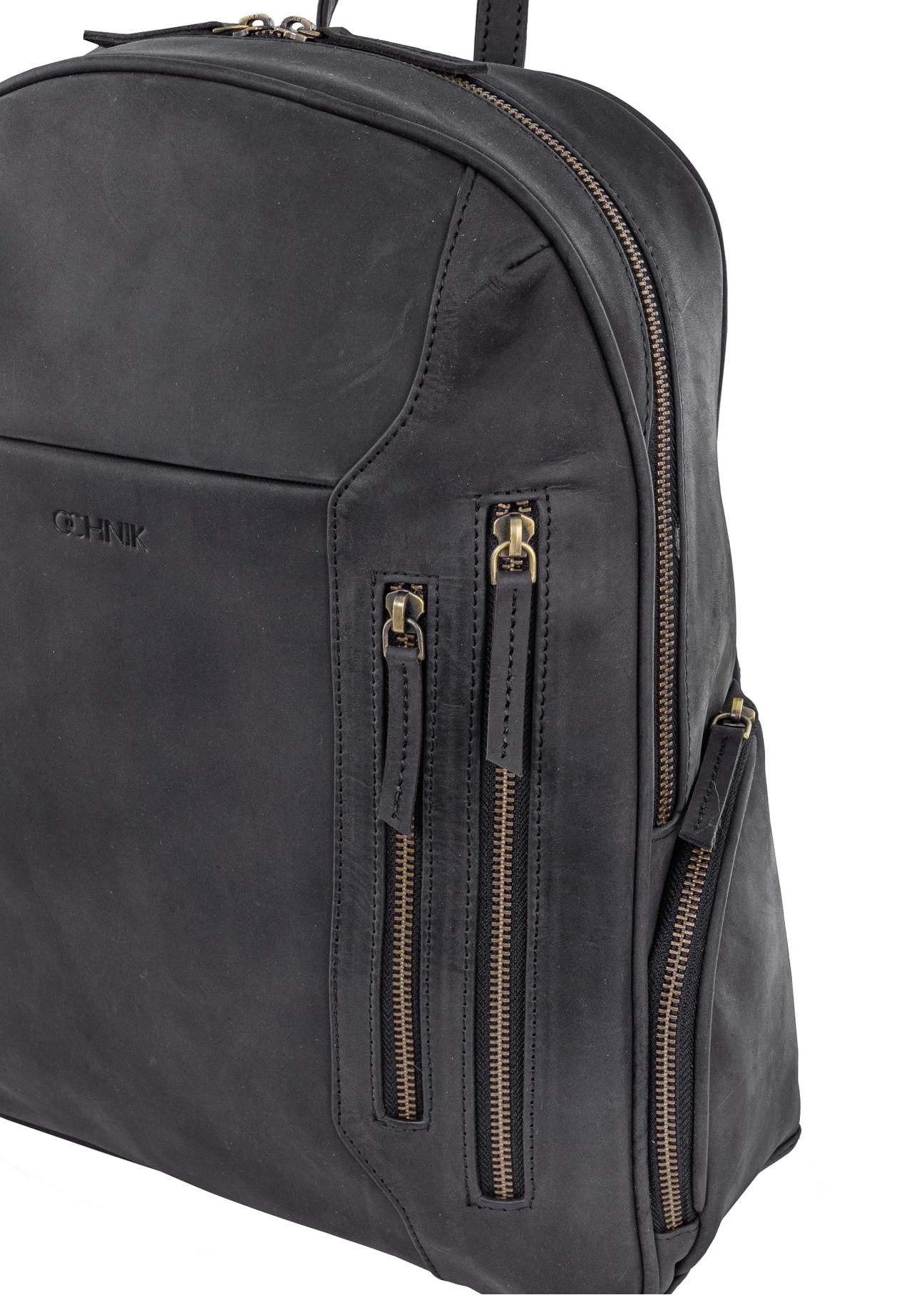 Black leather men's backpack TORMS-0300-99(W23)-06