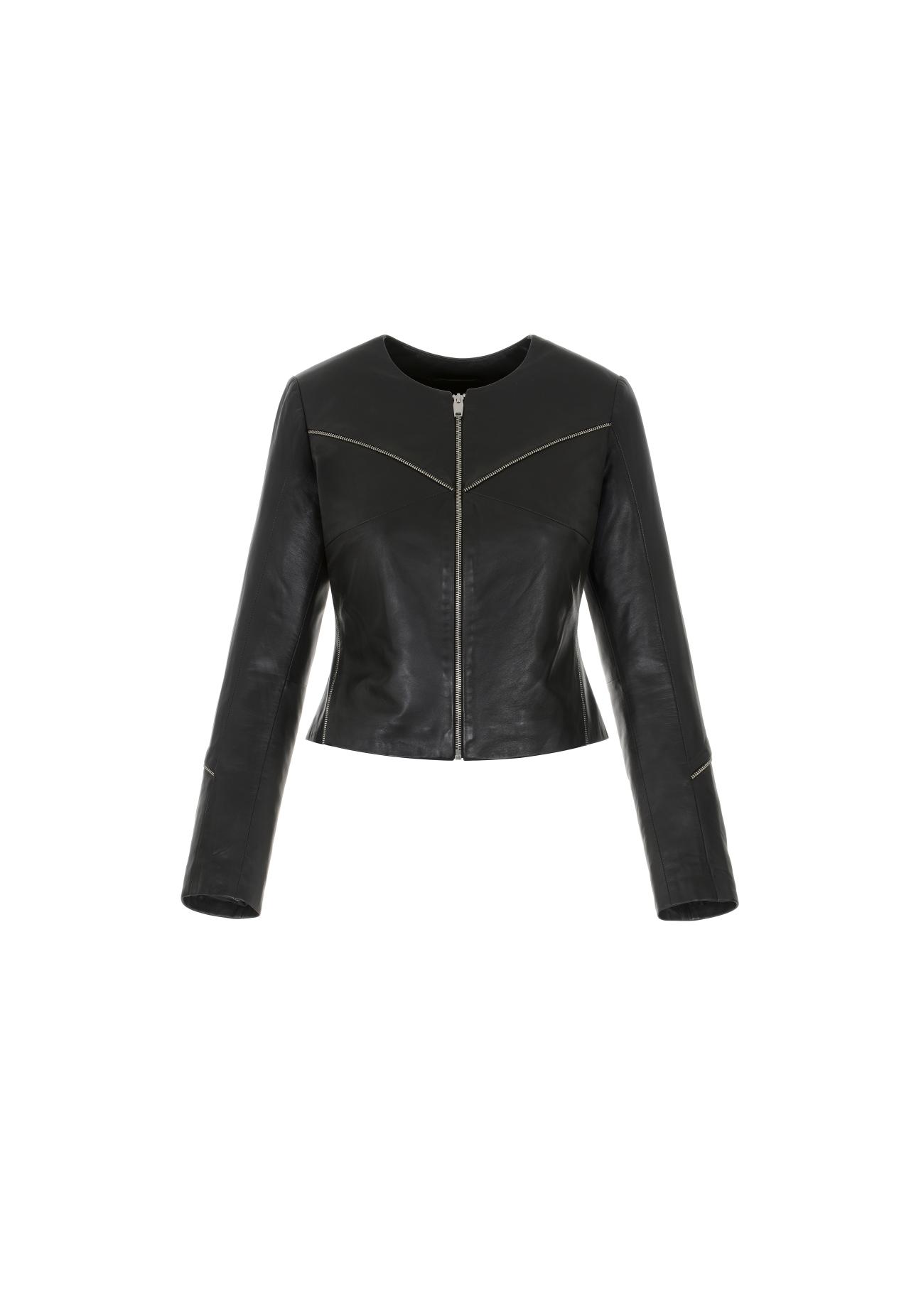 Women's waisted black leather jacket KURDS-0295-5491(W22)-03