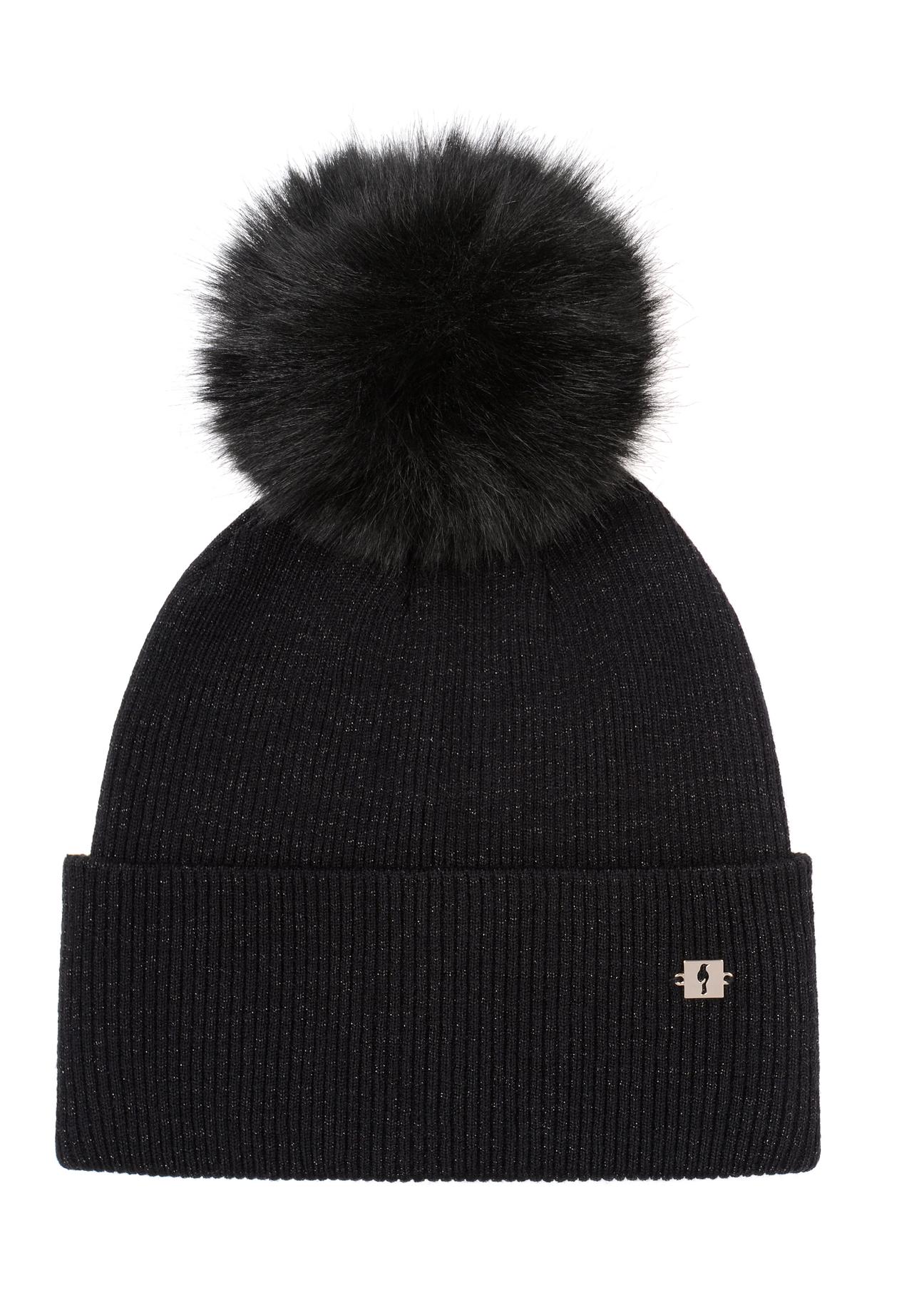 Black women's cap with pompom CZADT-0161-99(Z24)-02