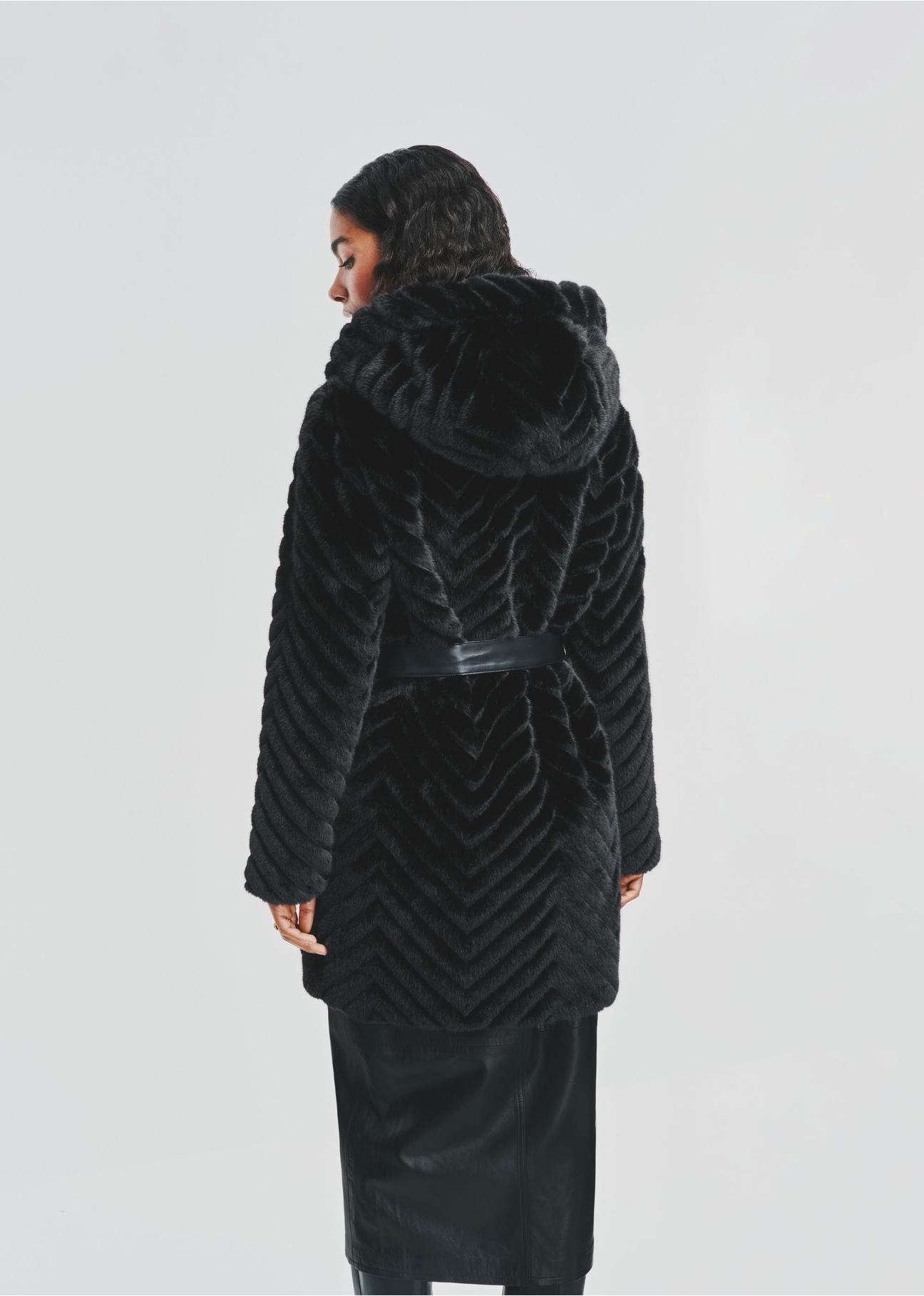 Black women's fur coat with belt  FUTDP-0046-99(Z24)-05