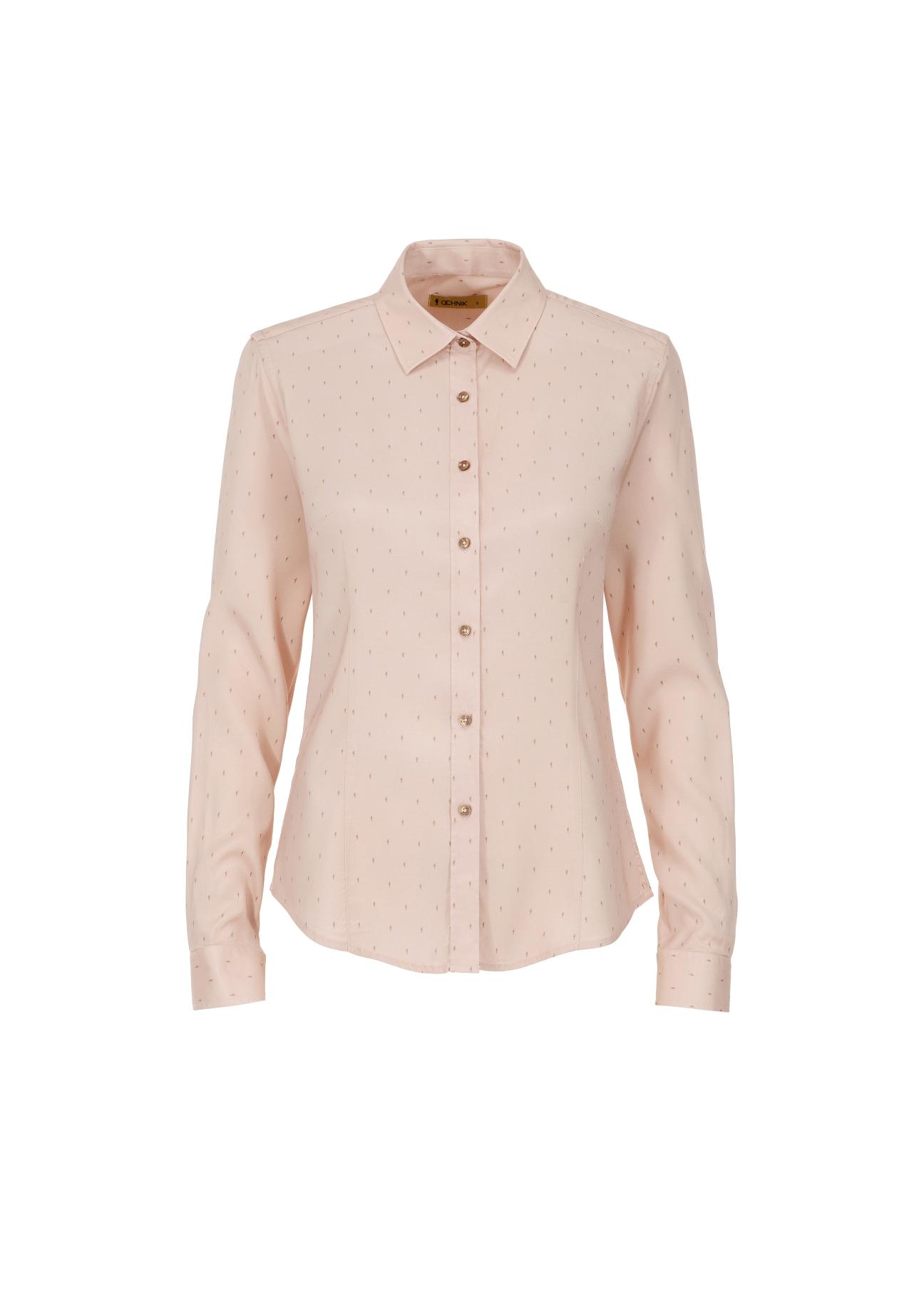 Women's beige shirt in fine oriel KOSDT-0089-81(W22)-04