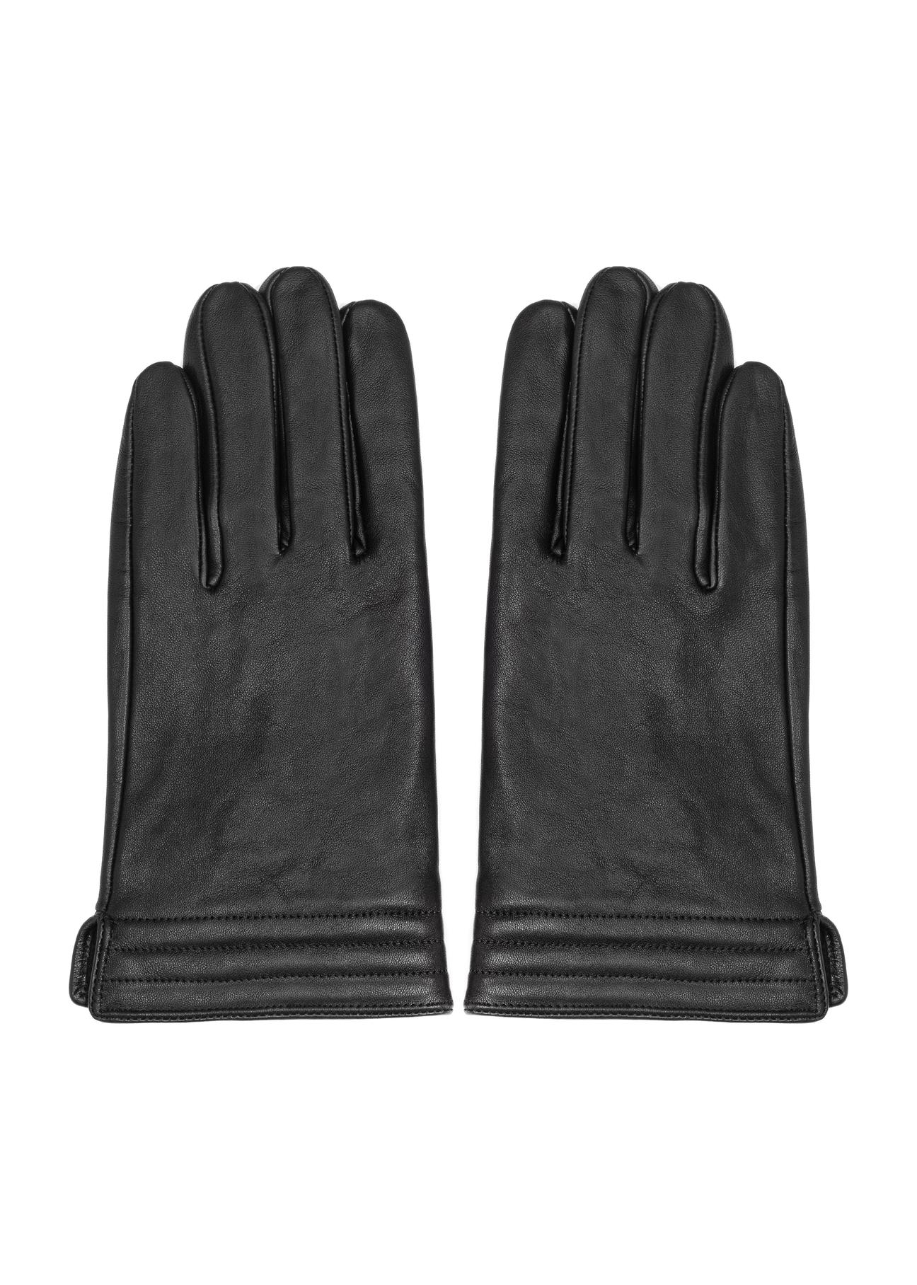 Men's black leather gloves REKMS-0014-99(Z24)