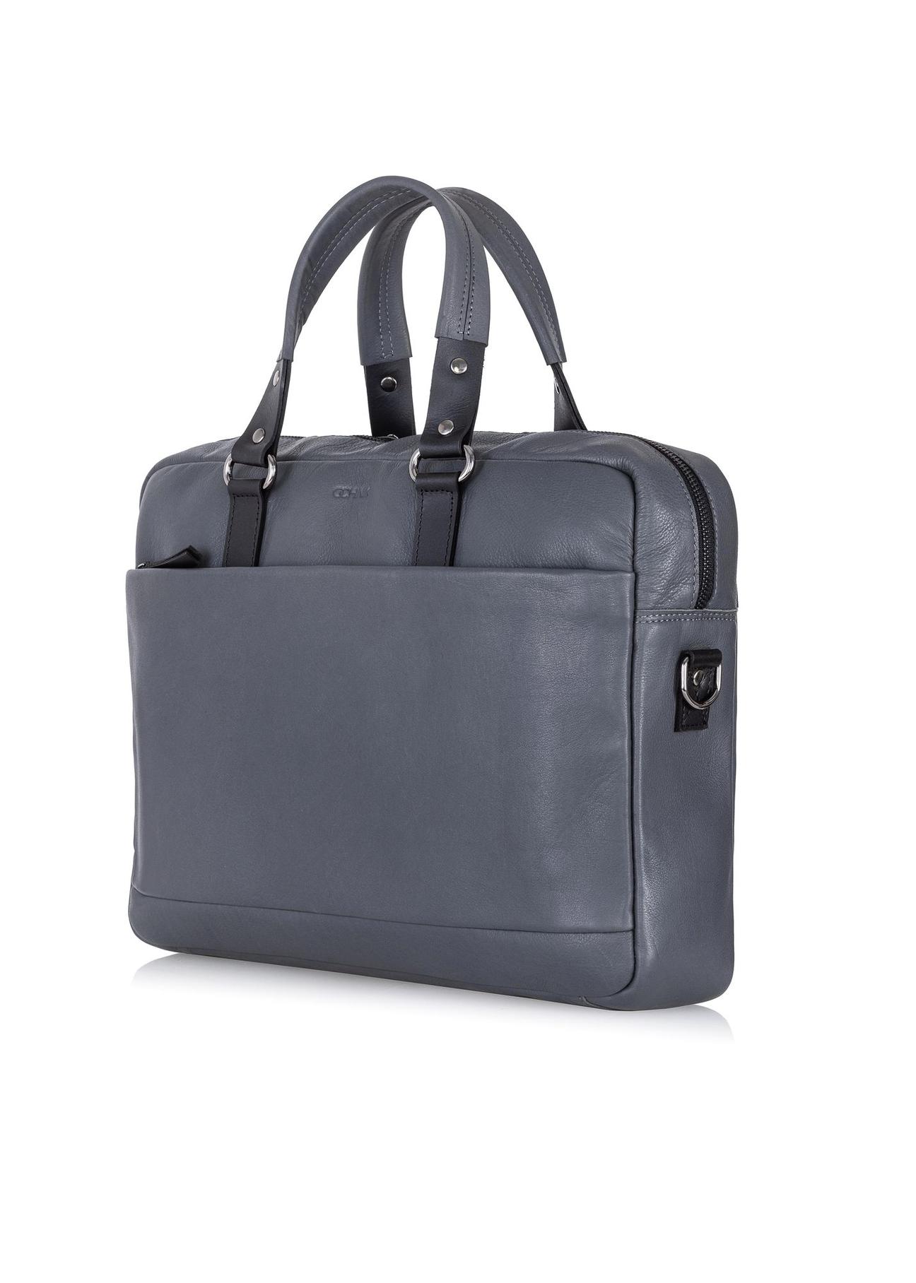 Grey men's leather business bag TORMS-0406-95(Z23)-02