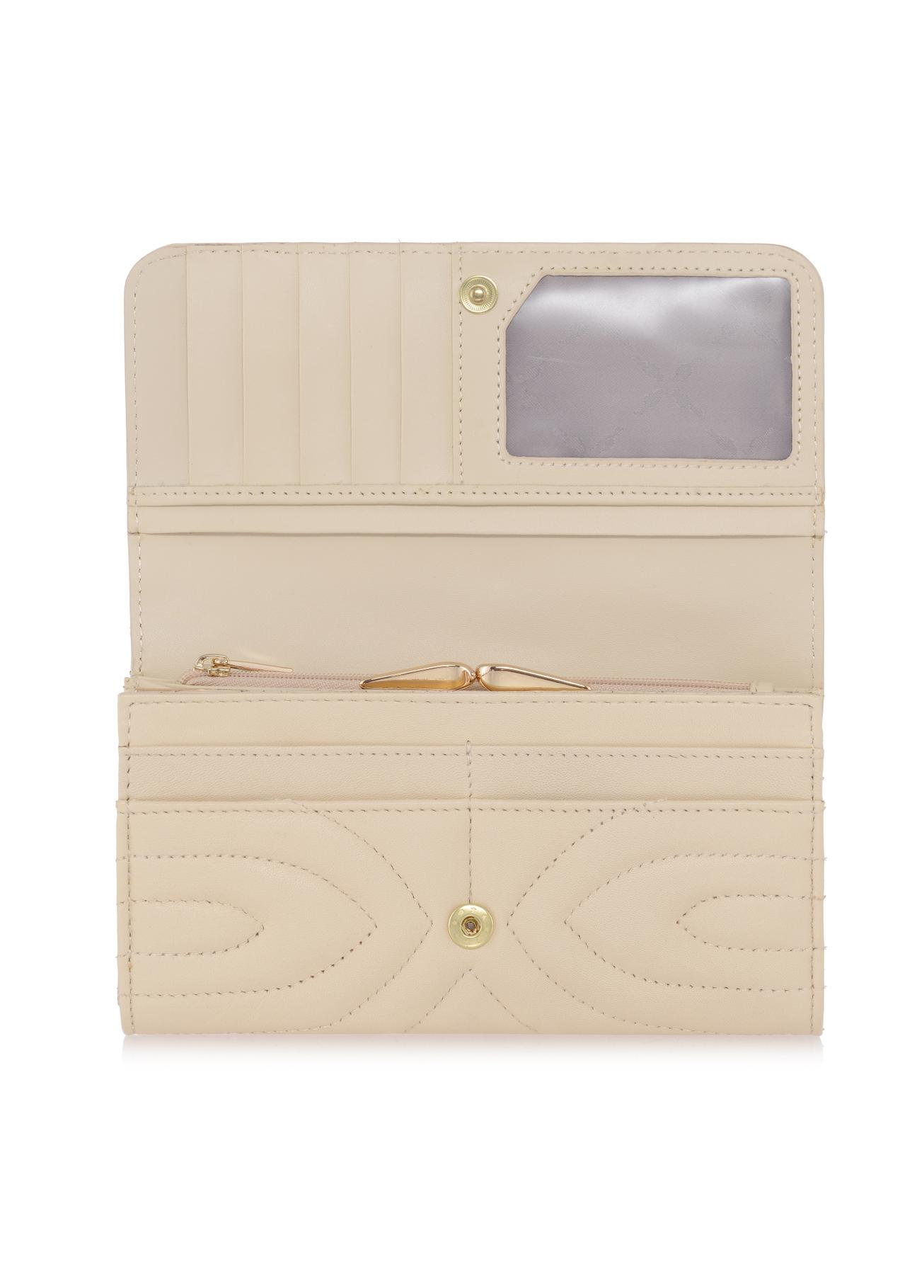 Large cream women's wallet with stitching PORES-0839-12(W23)-04