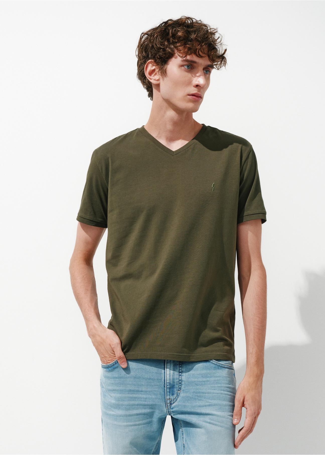 Khaki basic Men's logo T-shirt TSHMT-0088-55(W24)-03