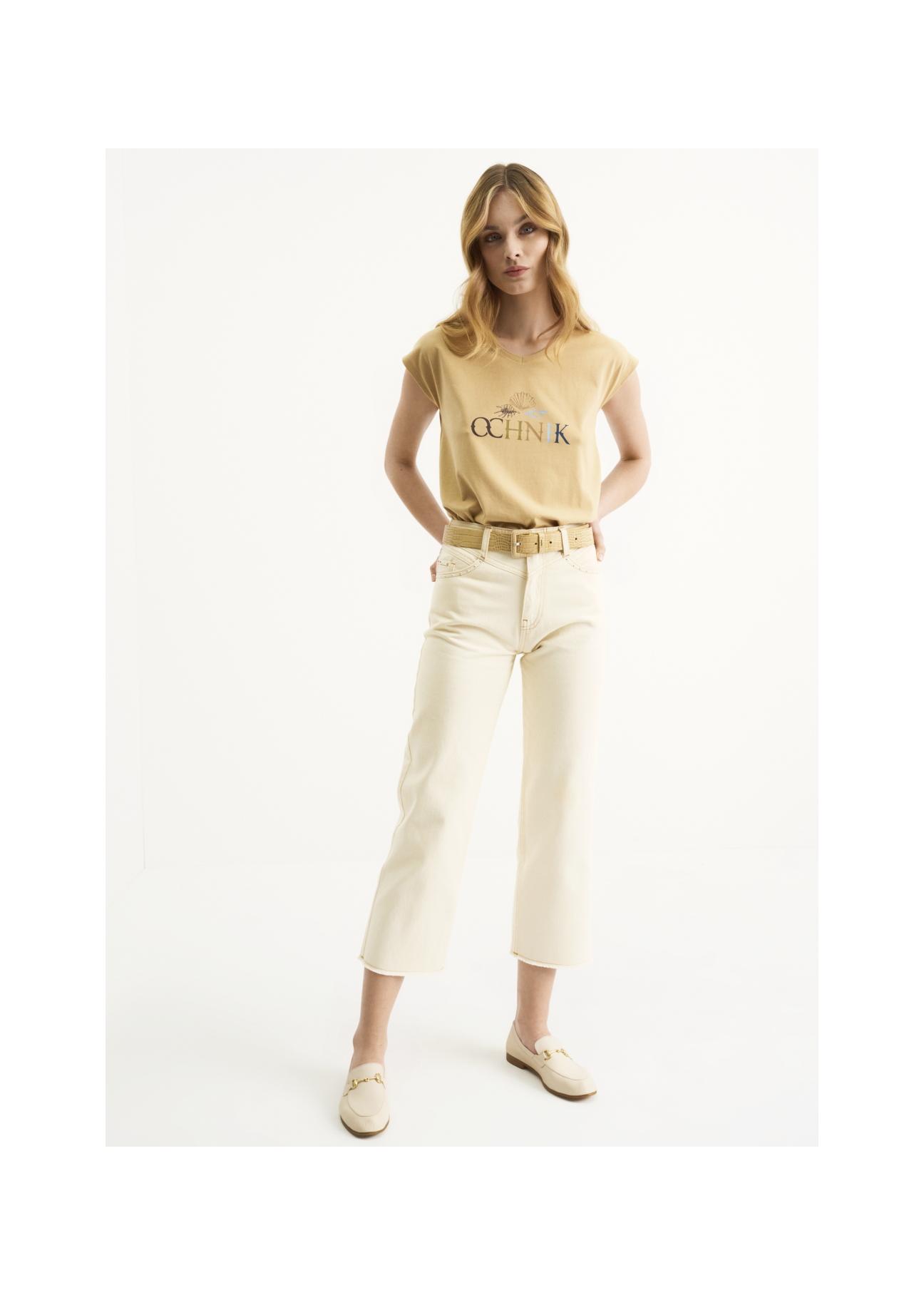 Cream women's high-waisted pants SPODT-0066-12(W22)-03