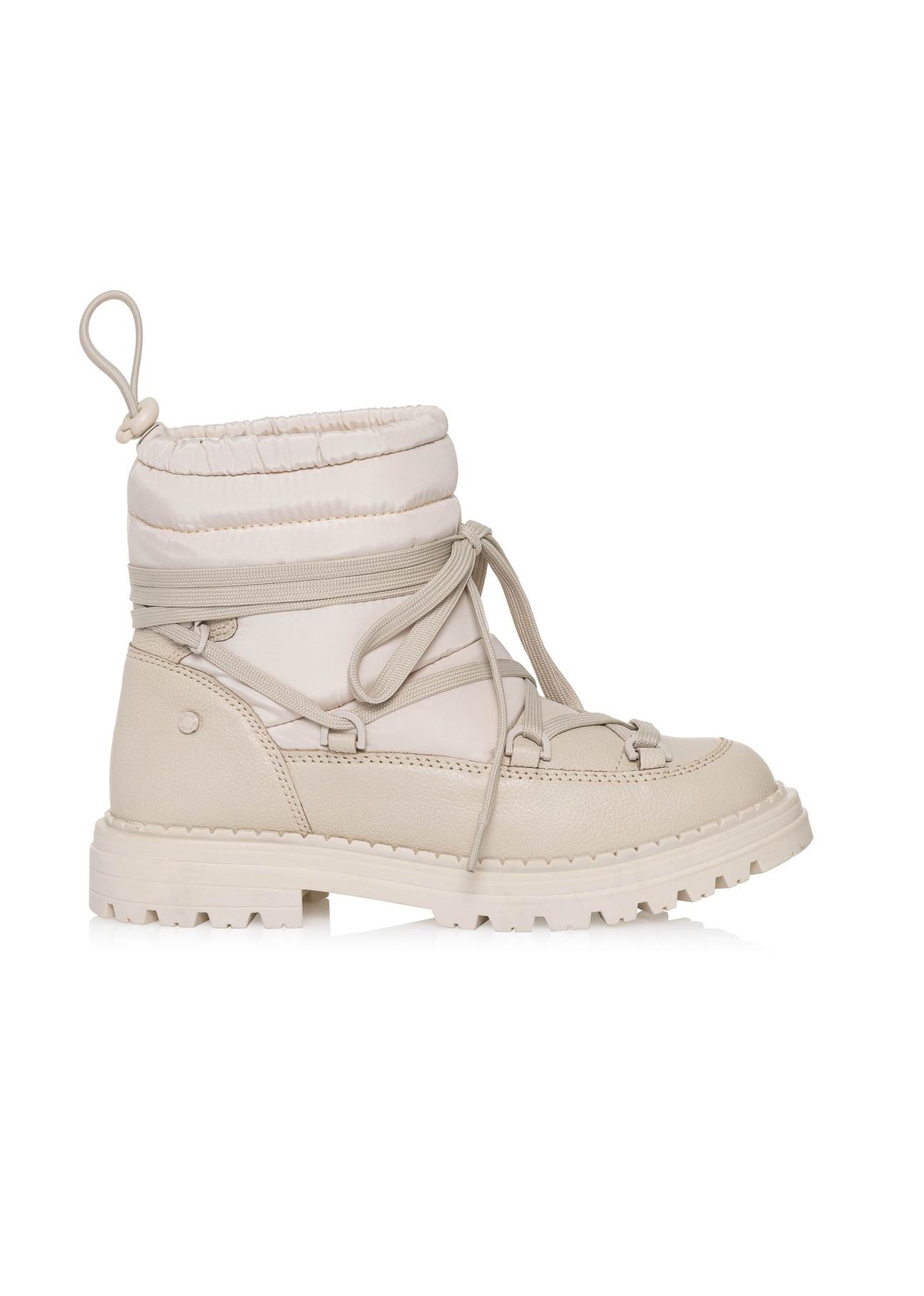 Short beige leather snow boots for women BUTYD-1016-80(Z24)-01