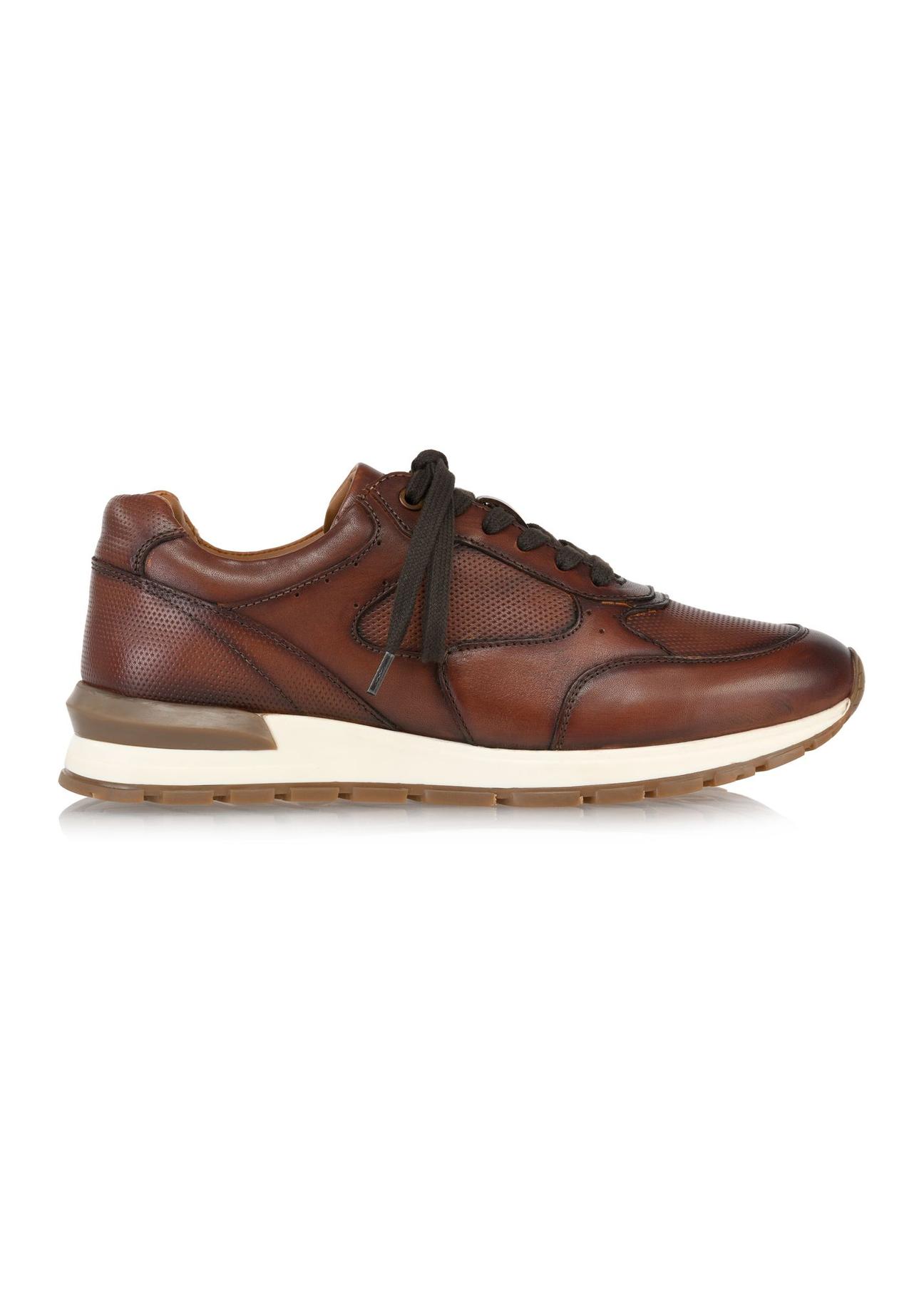 Brown leather men's sneakers BUTYM-0480-88(Z24)-01