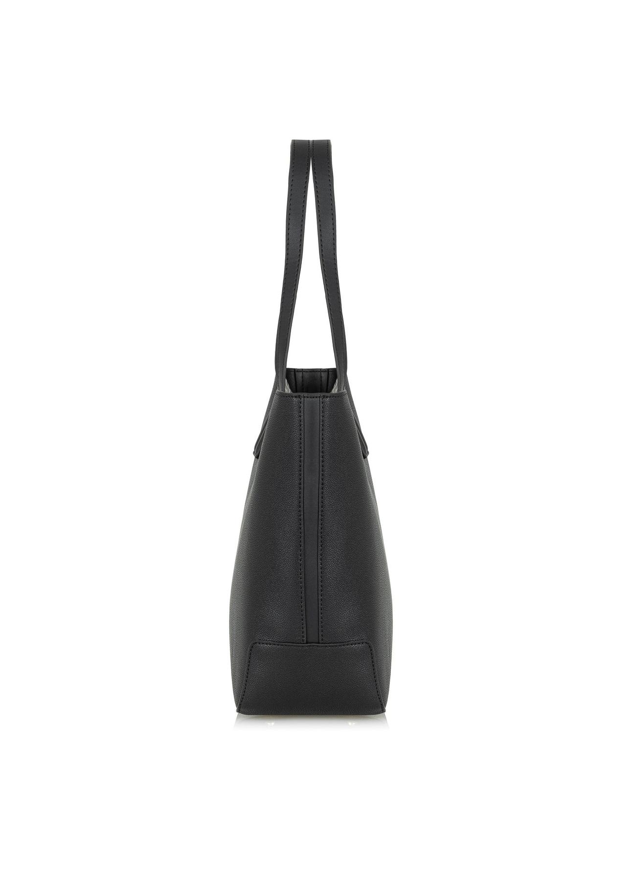 Black imitation leather shopper bag TOREC-0908-99(W24)-03