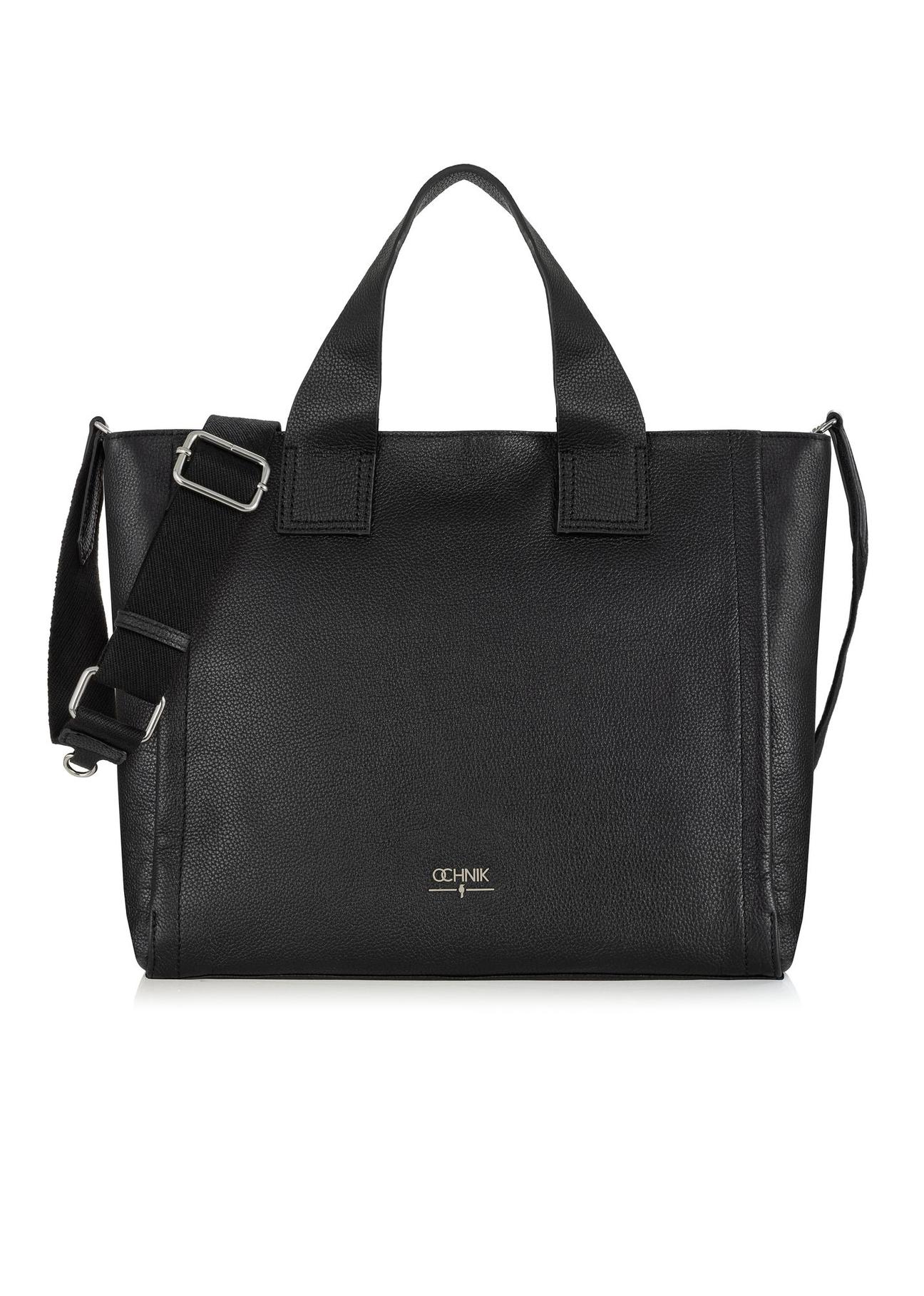 Black leather shopper bag TORES-0993-99(W24)-01