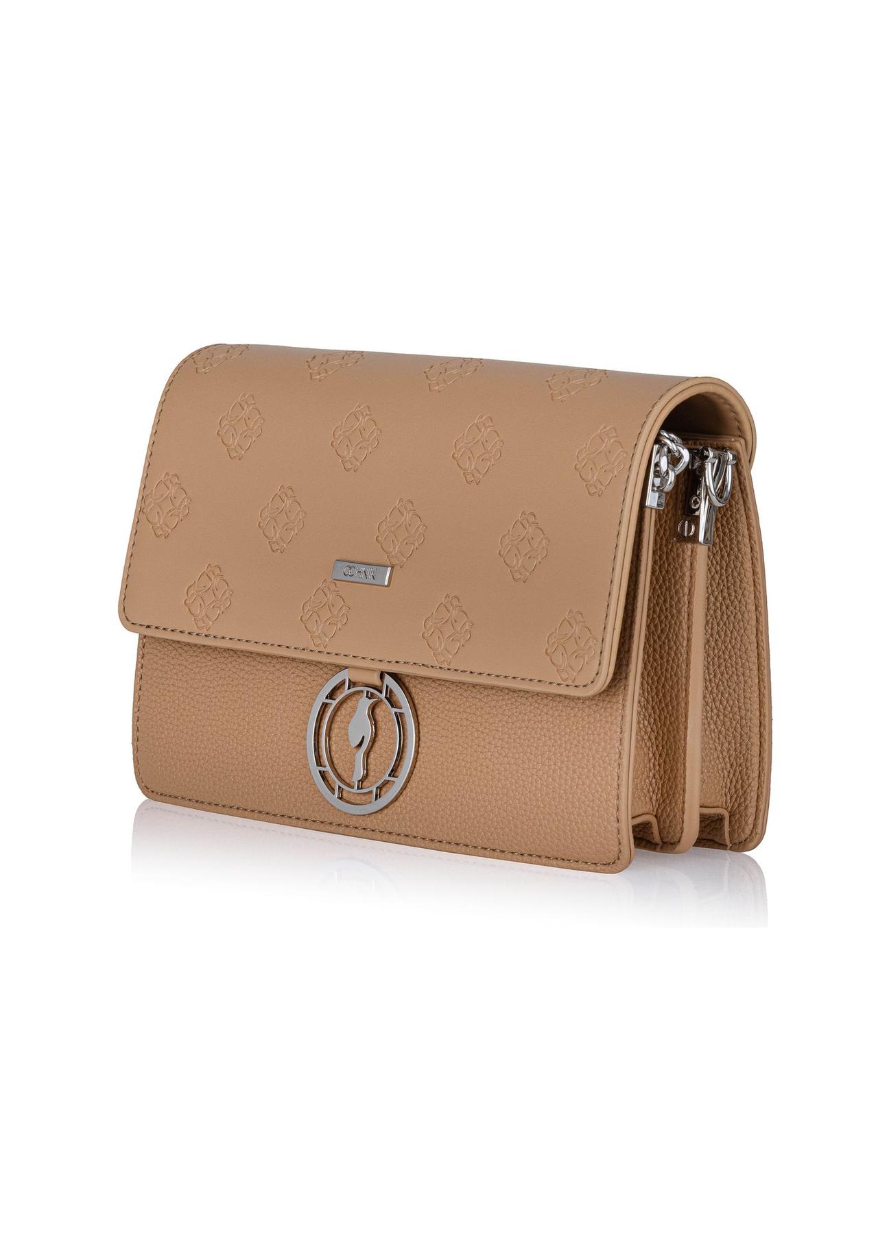 Light brown women's handbag with monogram TOREC-0536A-80(Z24)-03