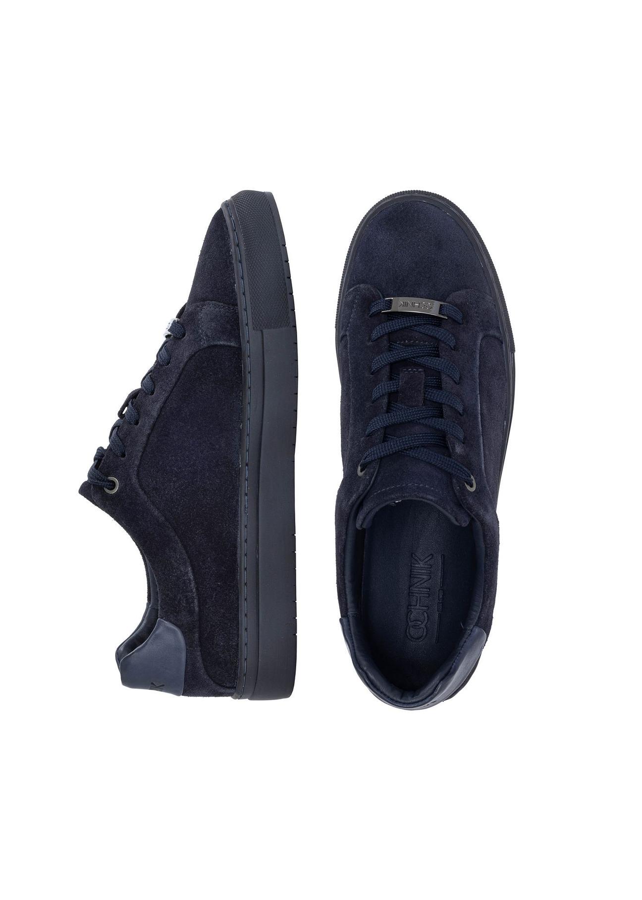 Men's navy blue leather sneakers BUTYM-0457-69(W24)-05