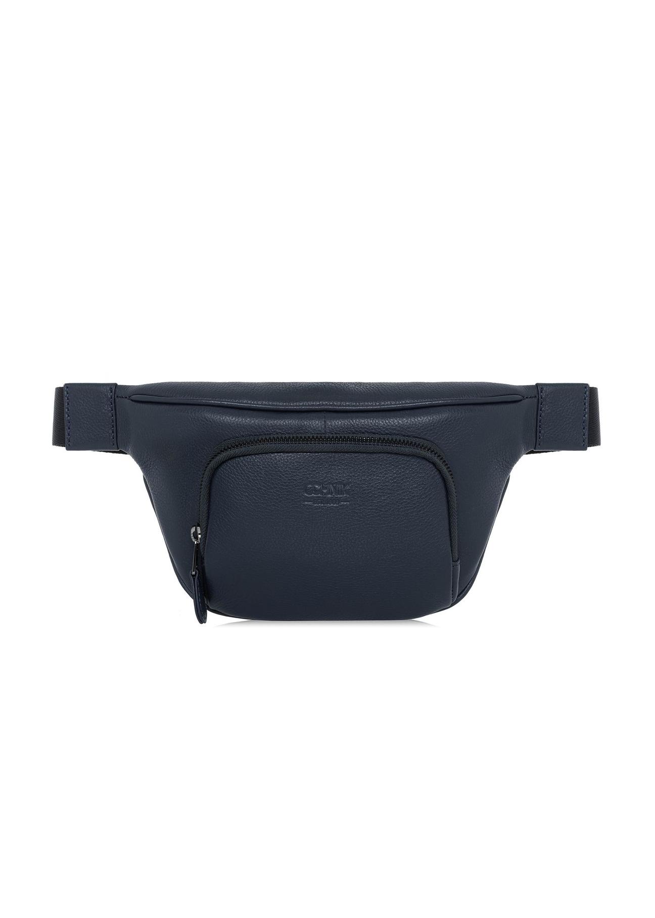 Navy blue leather waist bag with logo TORMS-0280D-69(W25)-01