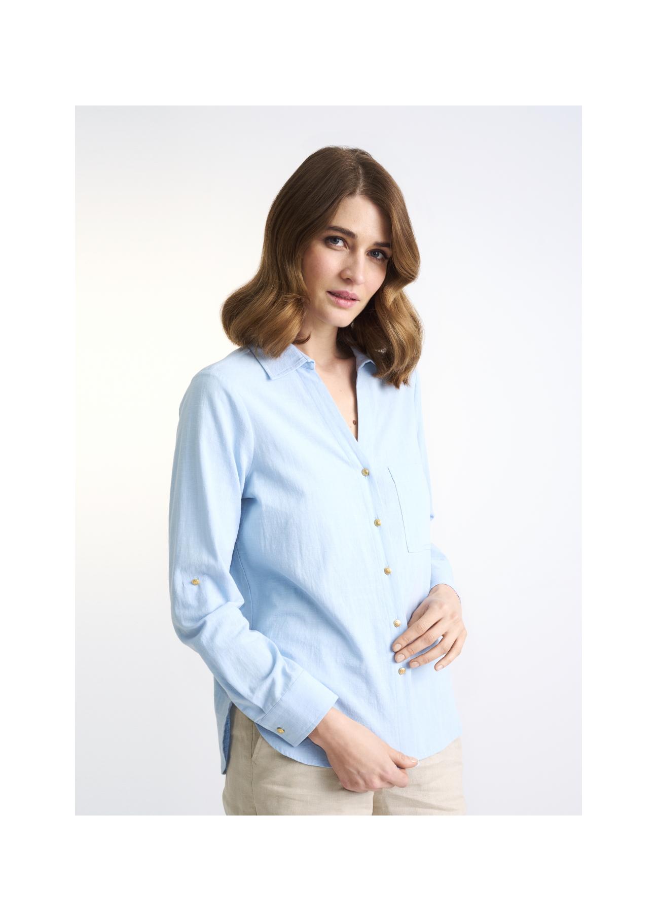 Blue cotton shirt for women KOSDT-0092-62(W22)-02