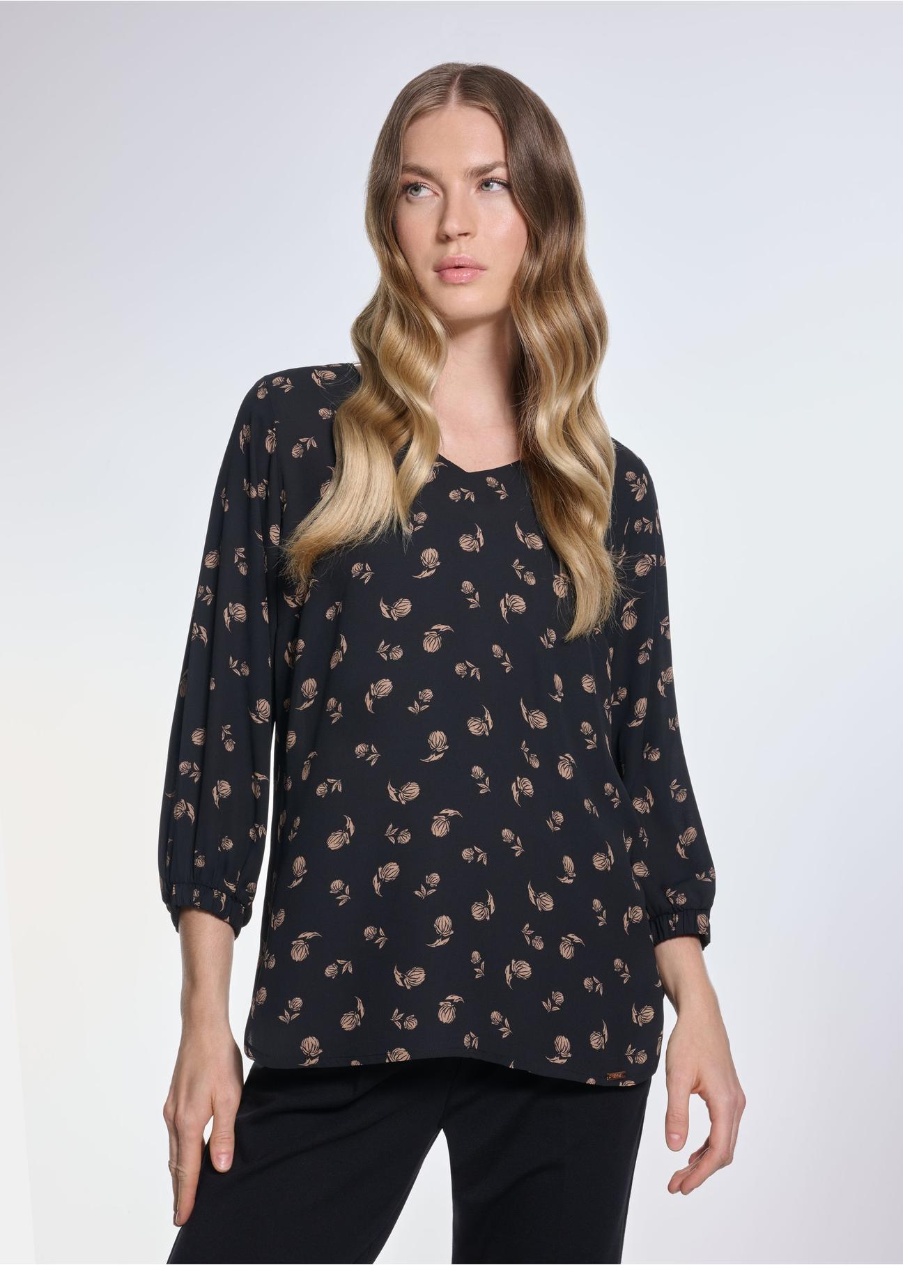 Black women's blouse with a flower motif BLUDT-0184-98(Z24)