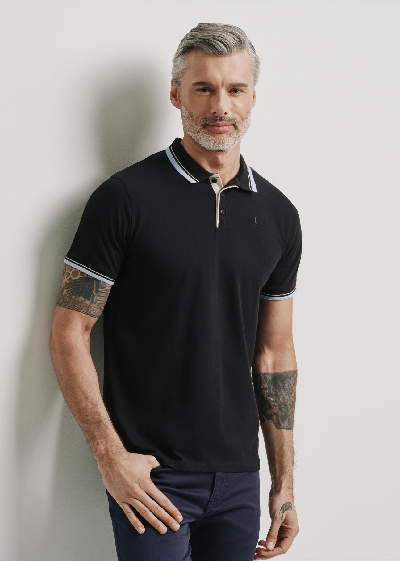 Men's black polo shirt POLMT-0069-99(W24)-01