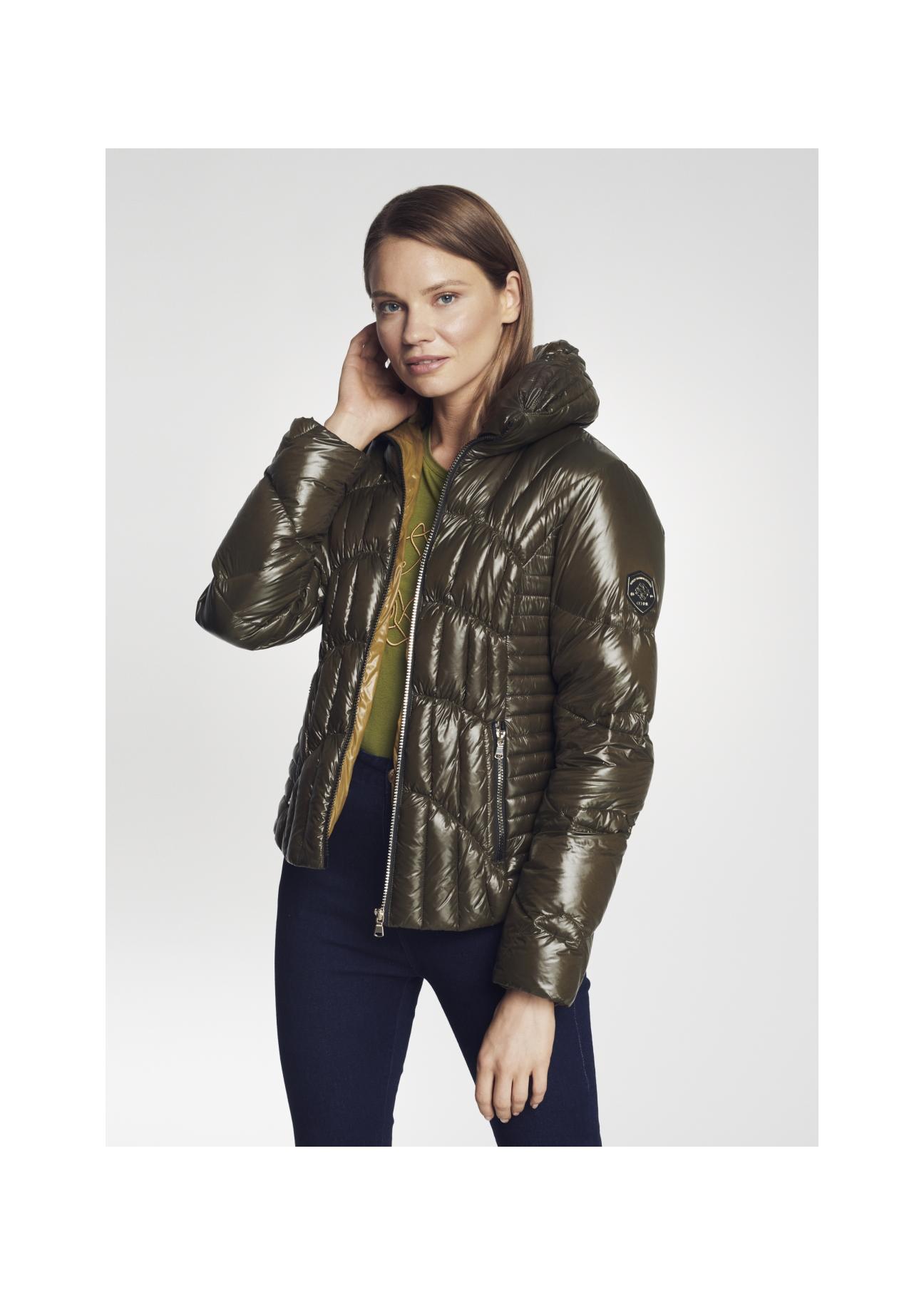 Women's quilted olive jacket KURDT-0320-54(Z21)-02