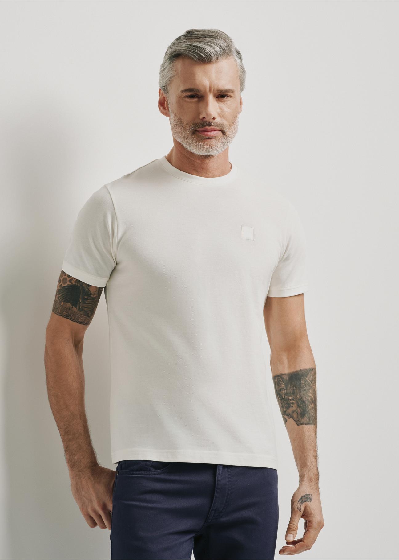 Cream men's basic T-shirt with logo TSHMT-0100-12(W24)-03