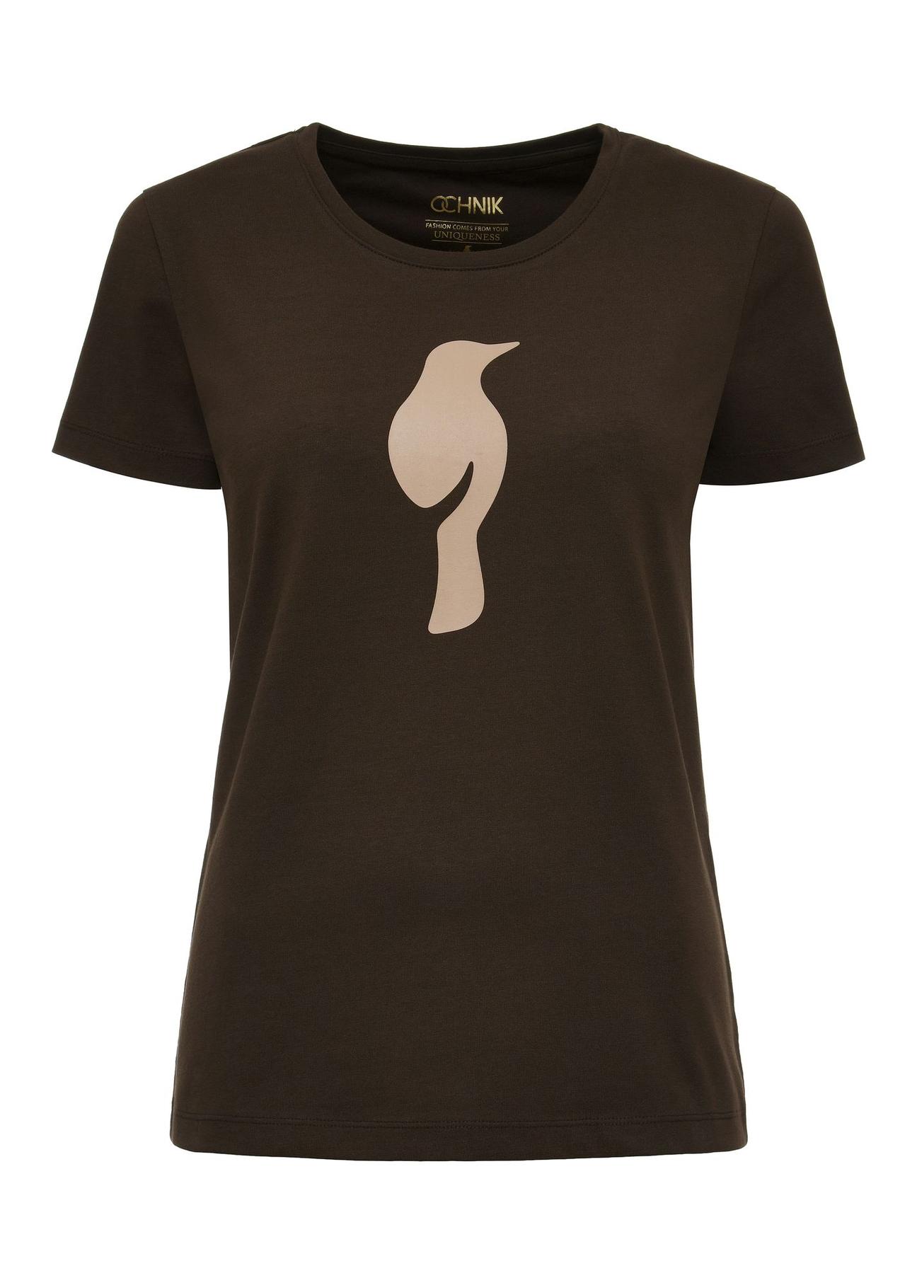 Brown women's t-shirt with logo TSHDT-0133-90(Z24)-01