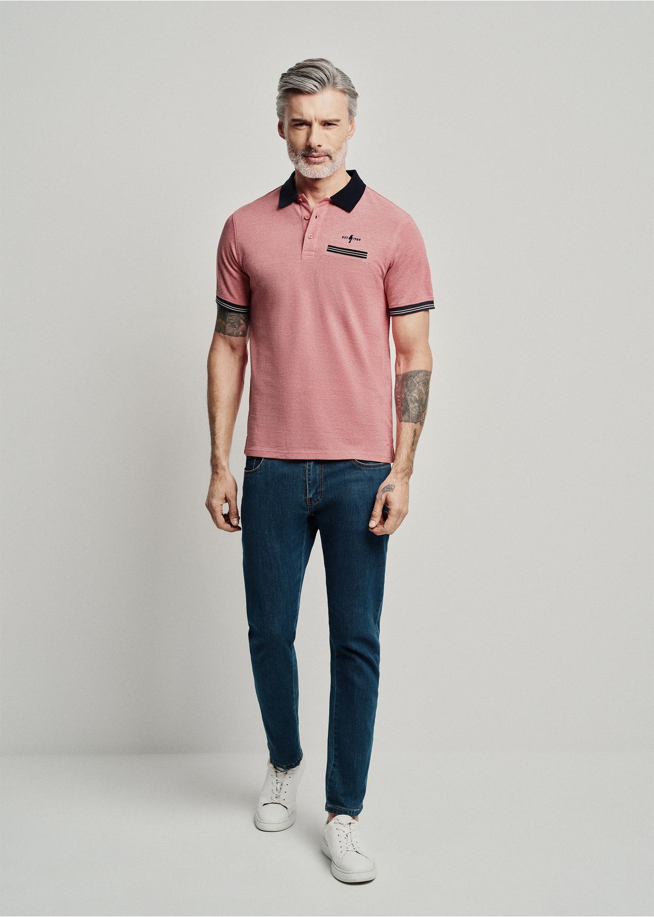 Salmon men's polo shirt POLMT-0068-43(W24)-02