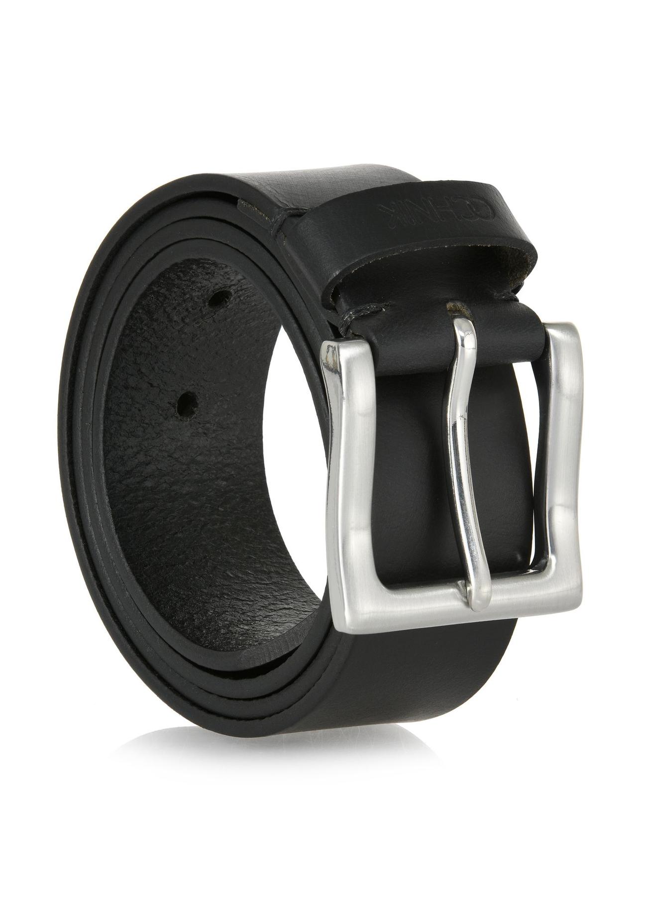 Black leather men's belt with square buckle PASMS-0254-99(W24)-02