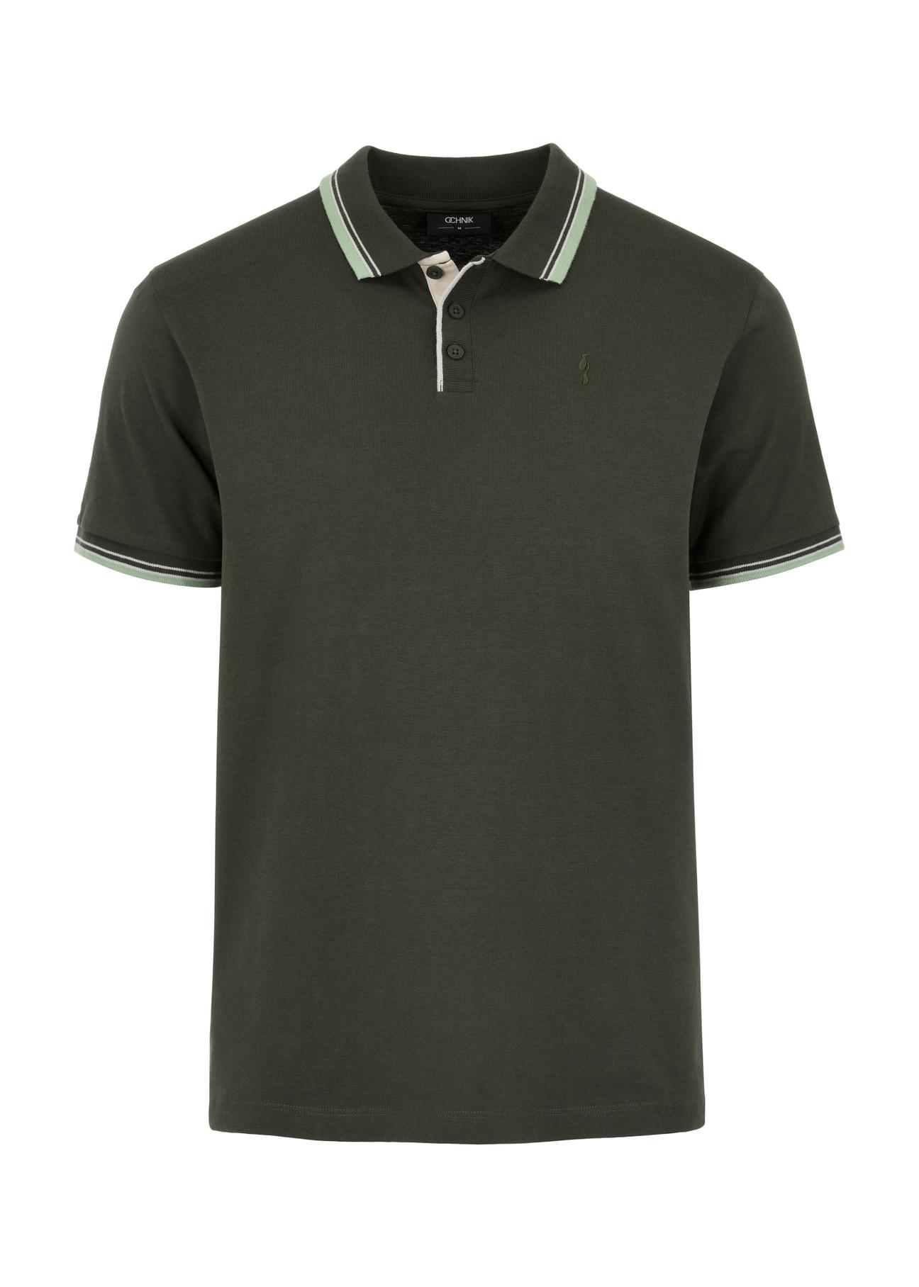 Green men's polo shirt POLMT-0069-54(W24)-03