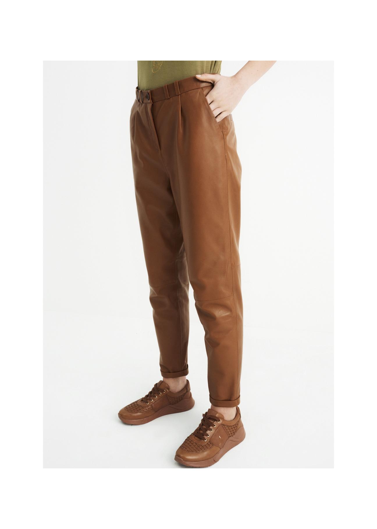 Women's caramel leather pants SPODS-0022-1103(W22)-01