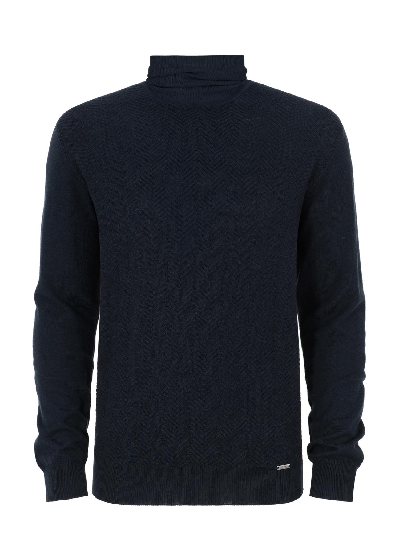 Navy blue men's turtleneck sweater SWEMT-0131-69(Z23)-03