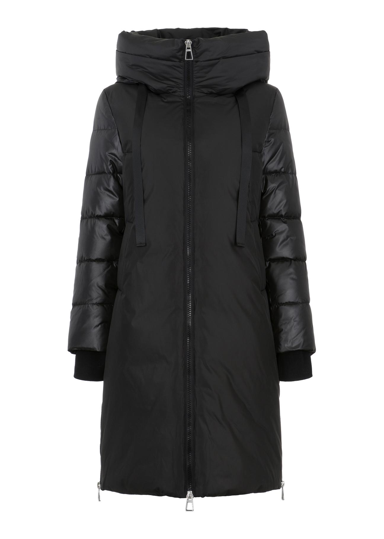 Women's black winter jacket with hood KURDT-0478-99(Z24)-05