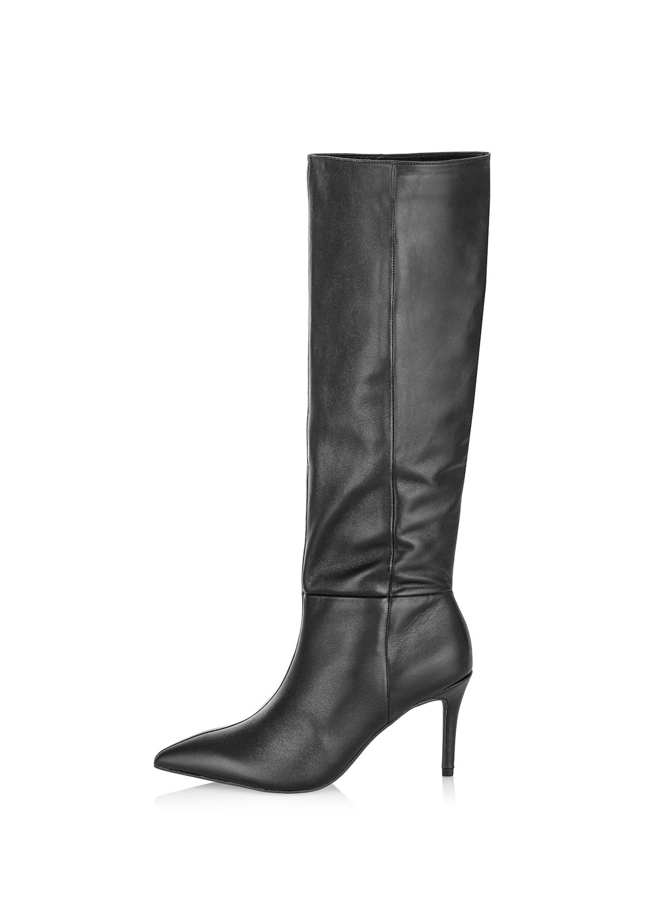 Black leather women's high heel boots BUTYD-1124-99(Z24)