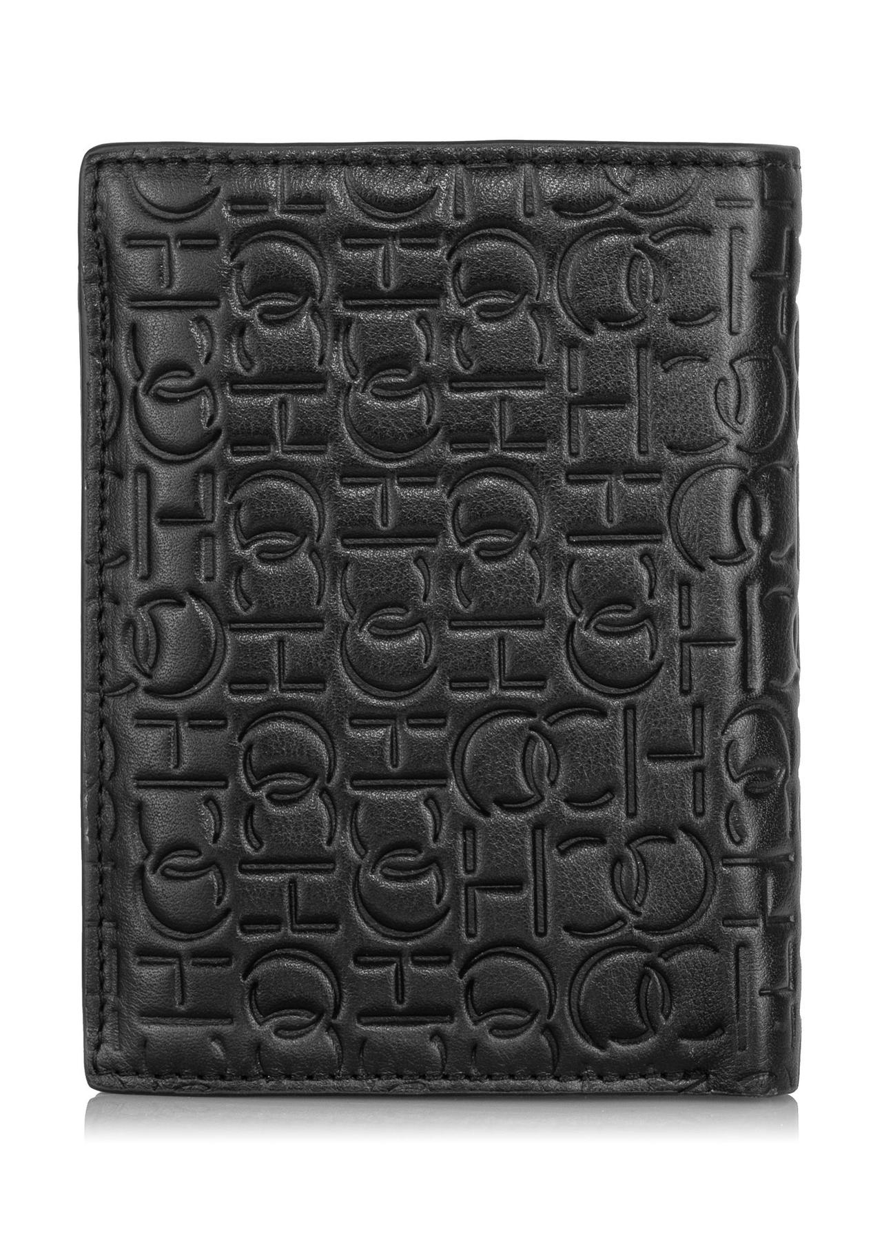 Men's black leather wallet with monogram PORMS-0600-98(Z23)-02