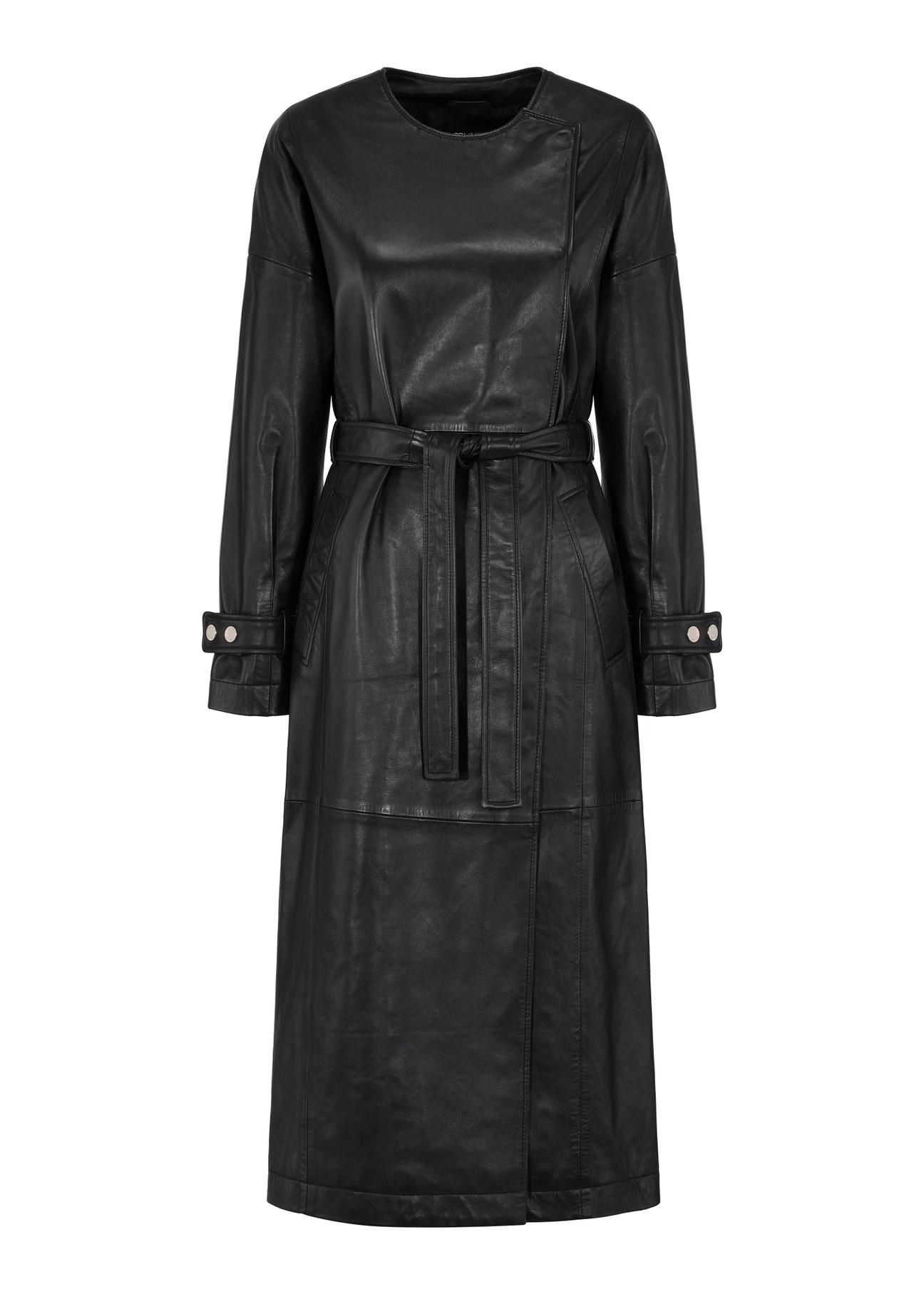 Black long leather coat for women KURDS-0464-5344(W24)-04