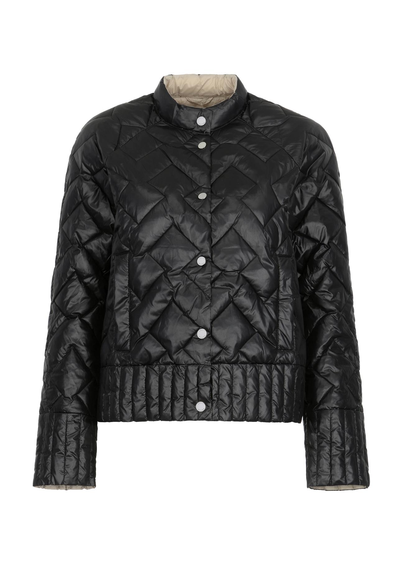 Women's black quilted jacket with stand-up collar KURDT-0440-99(W23)-05