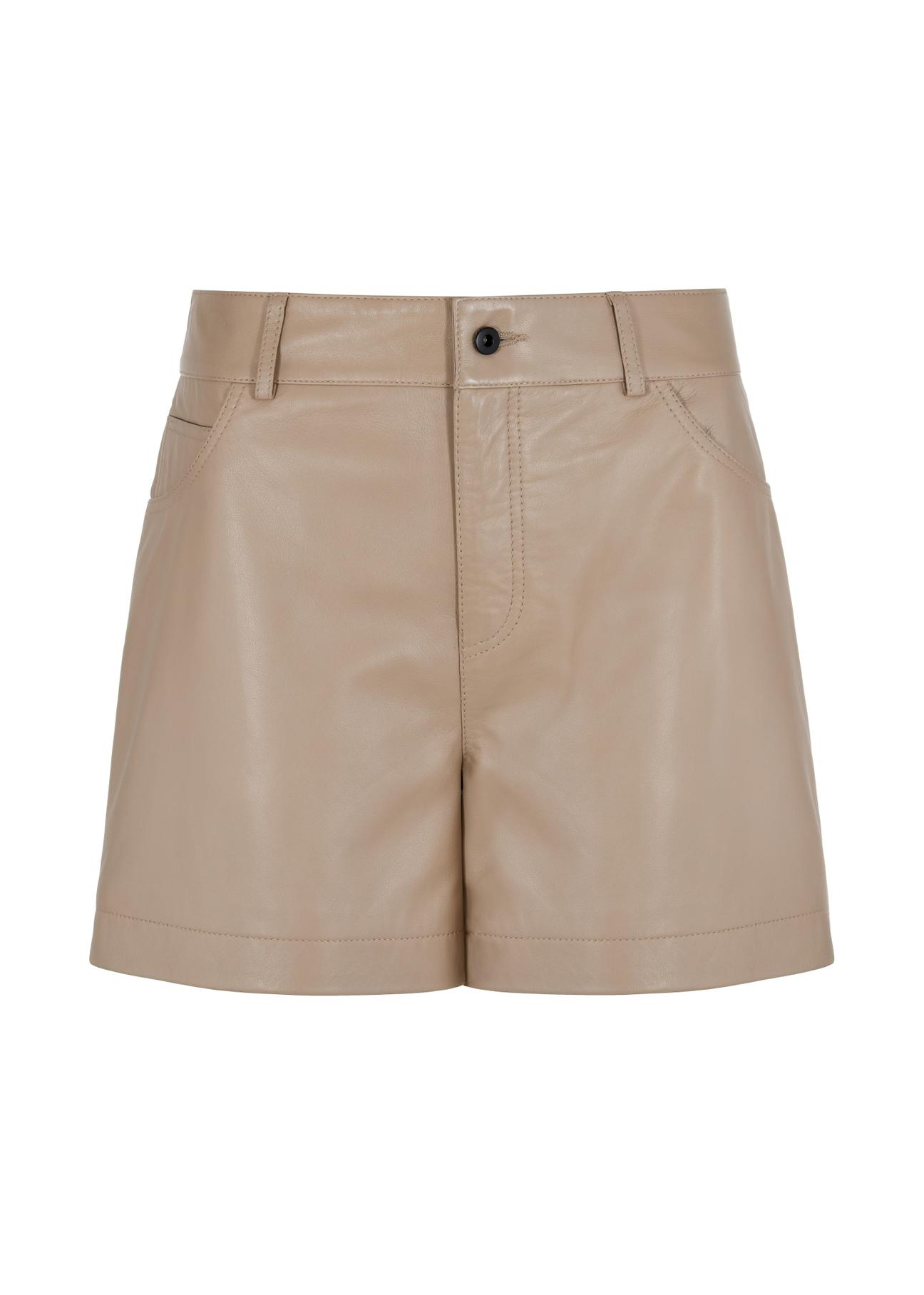 Leather beige women's shorts SPODS-0035-1381(W24)-04