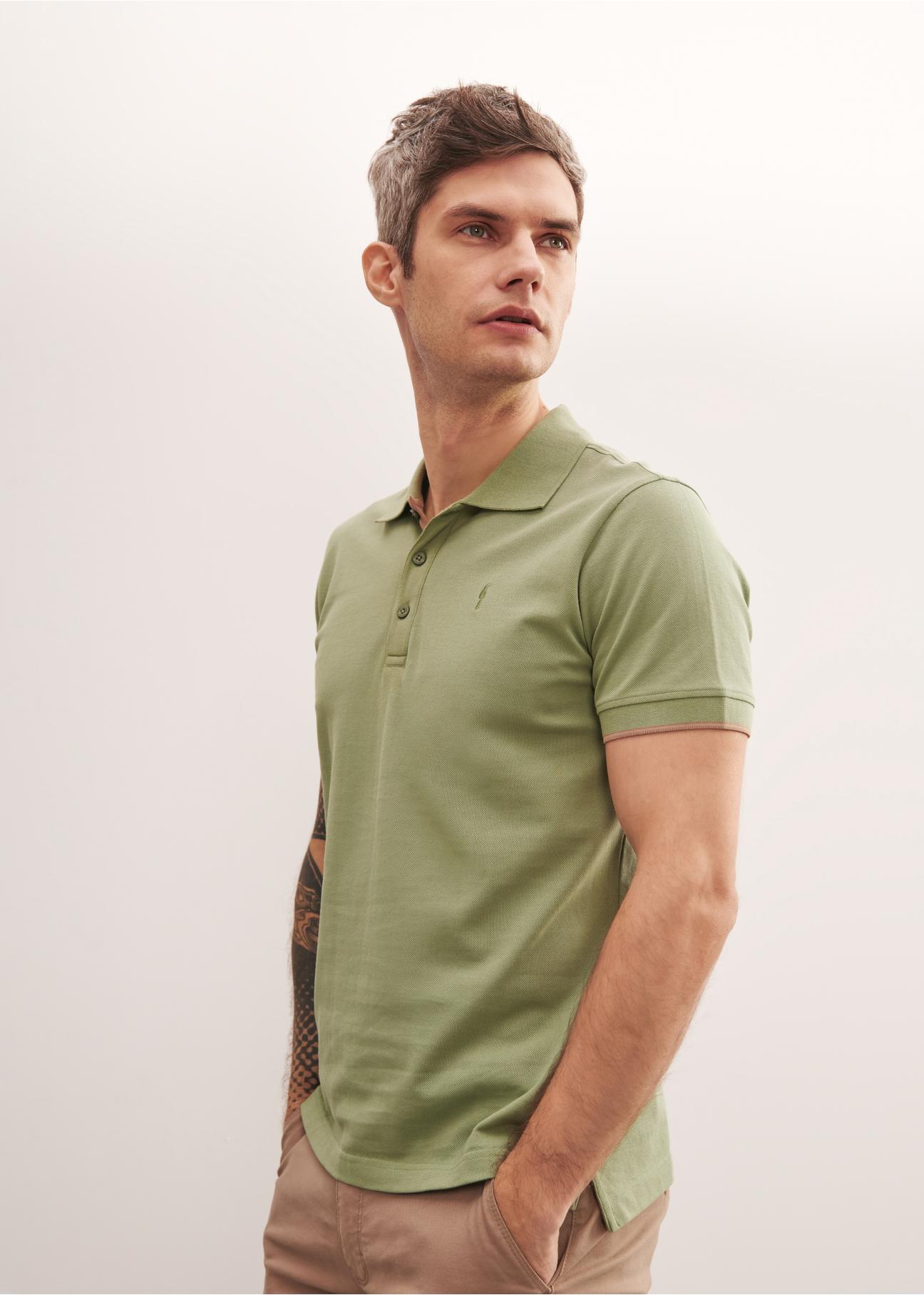 Green men's polo shirt with logo POLMT-0045A-51(W24)-02