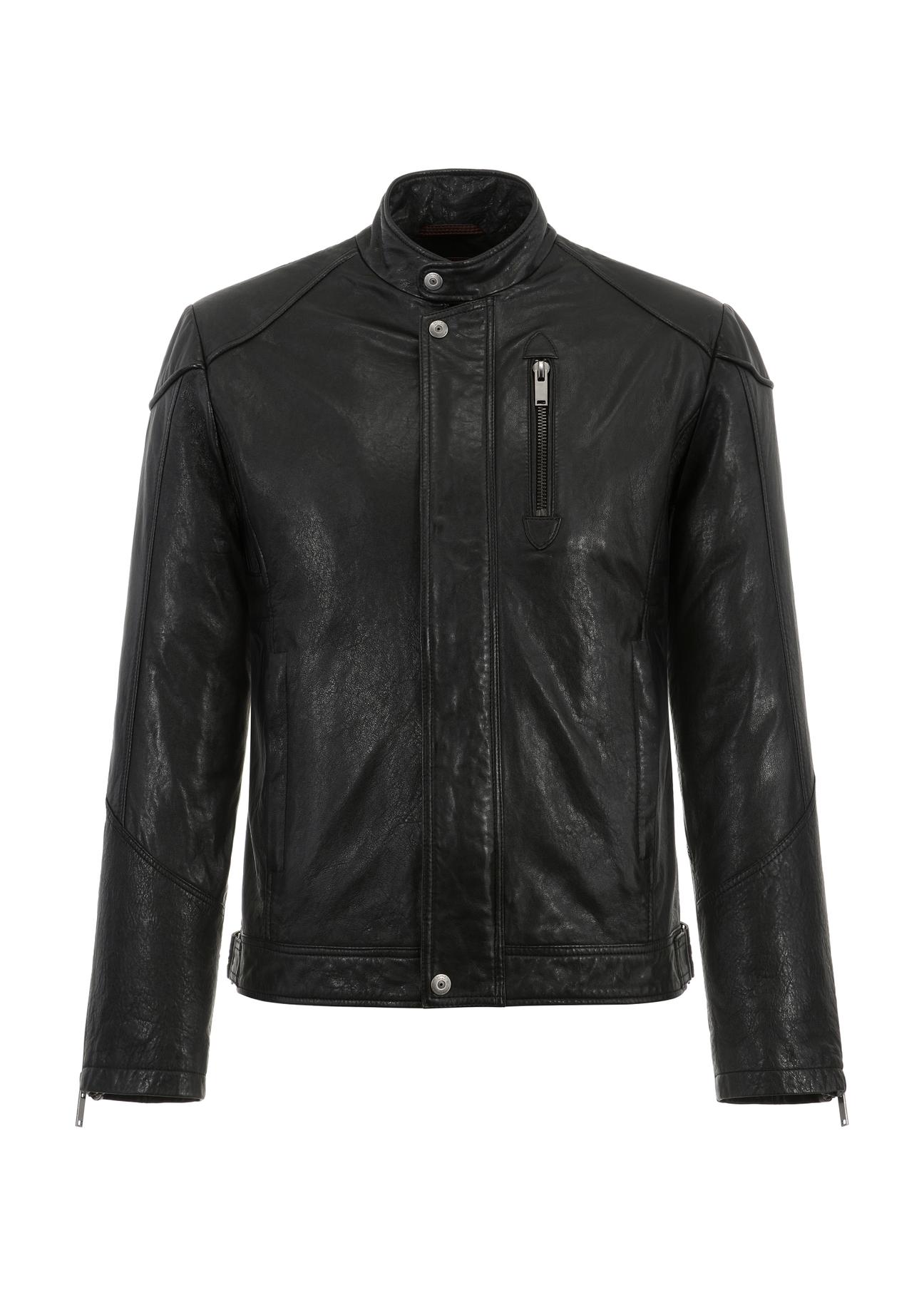 Men's leather jacket with stand-up collar KURMS-0293-1311(W23)-05