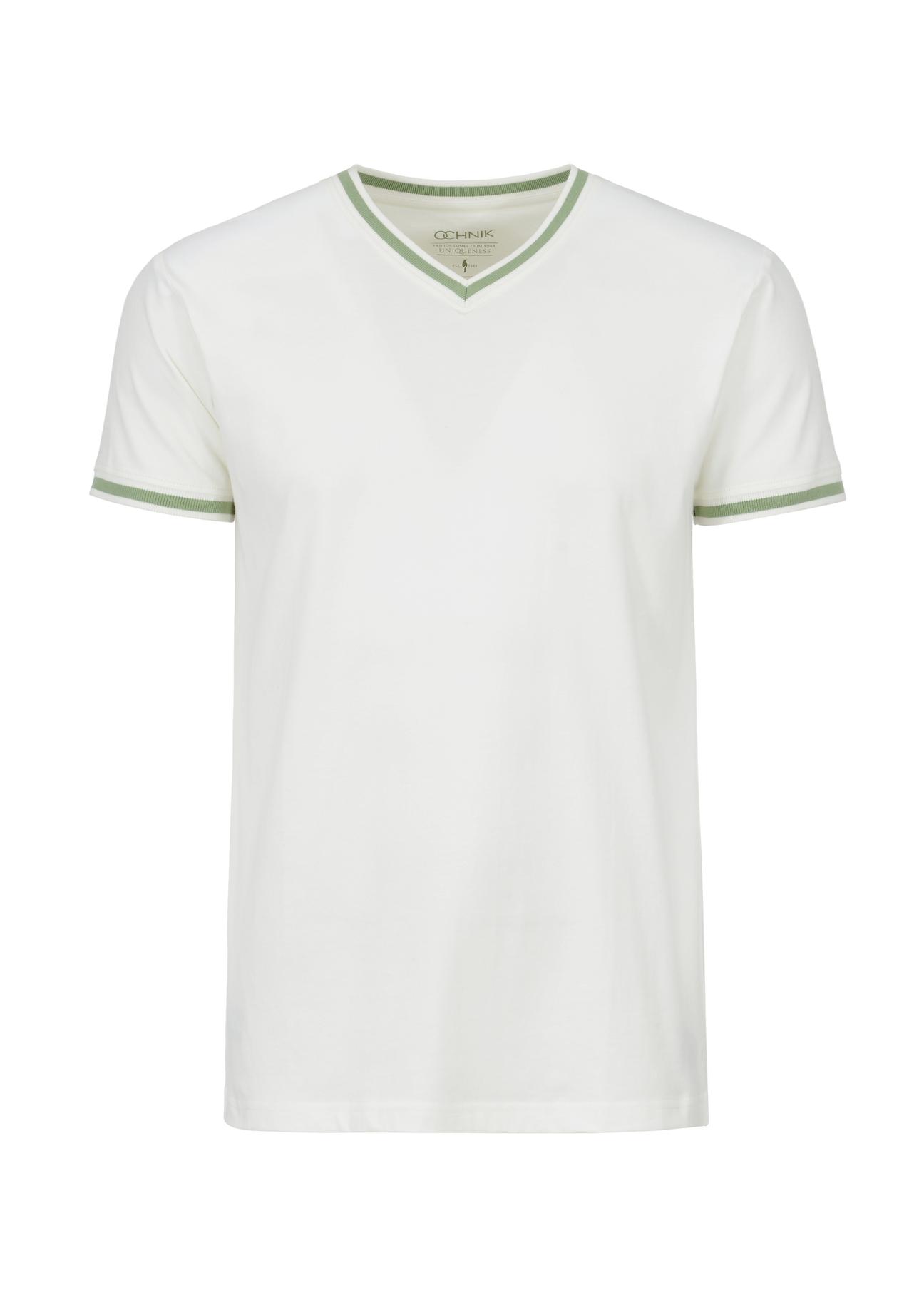 Men's white and green T-shirt TSHMT-0069-12(W24)-04