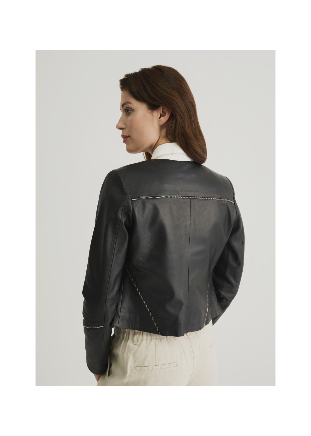 Women's waisted black leather jacket KURDS-0295-5491(W22)-05