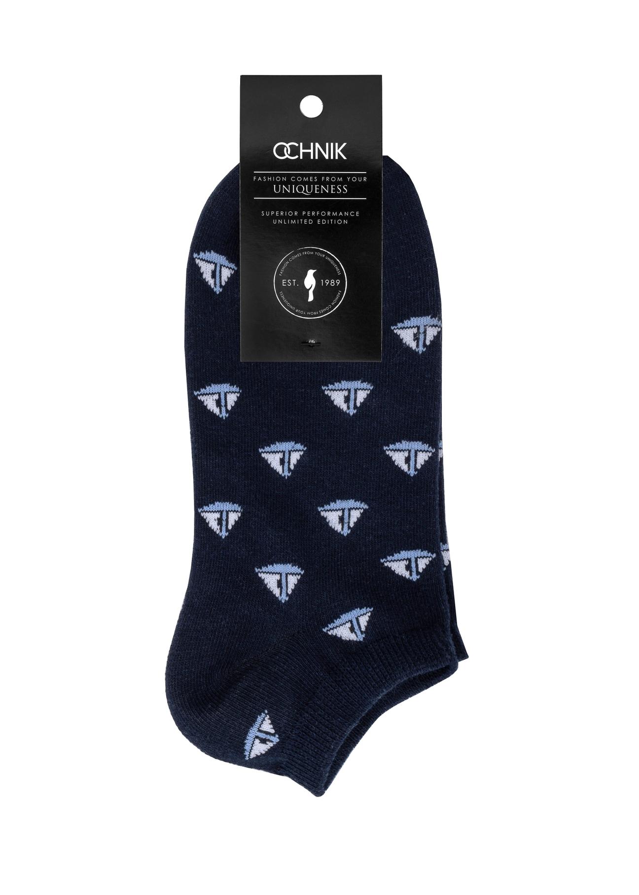 Navy blue men's short socks with sailboats SKAMT-0188-69(W24)-02